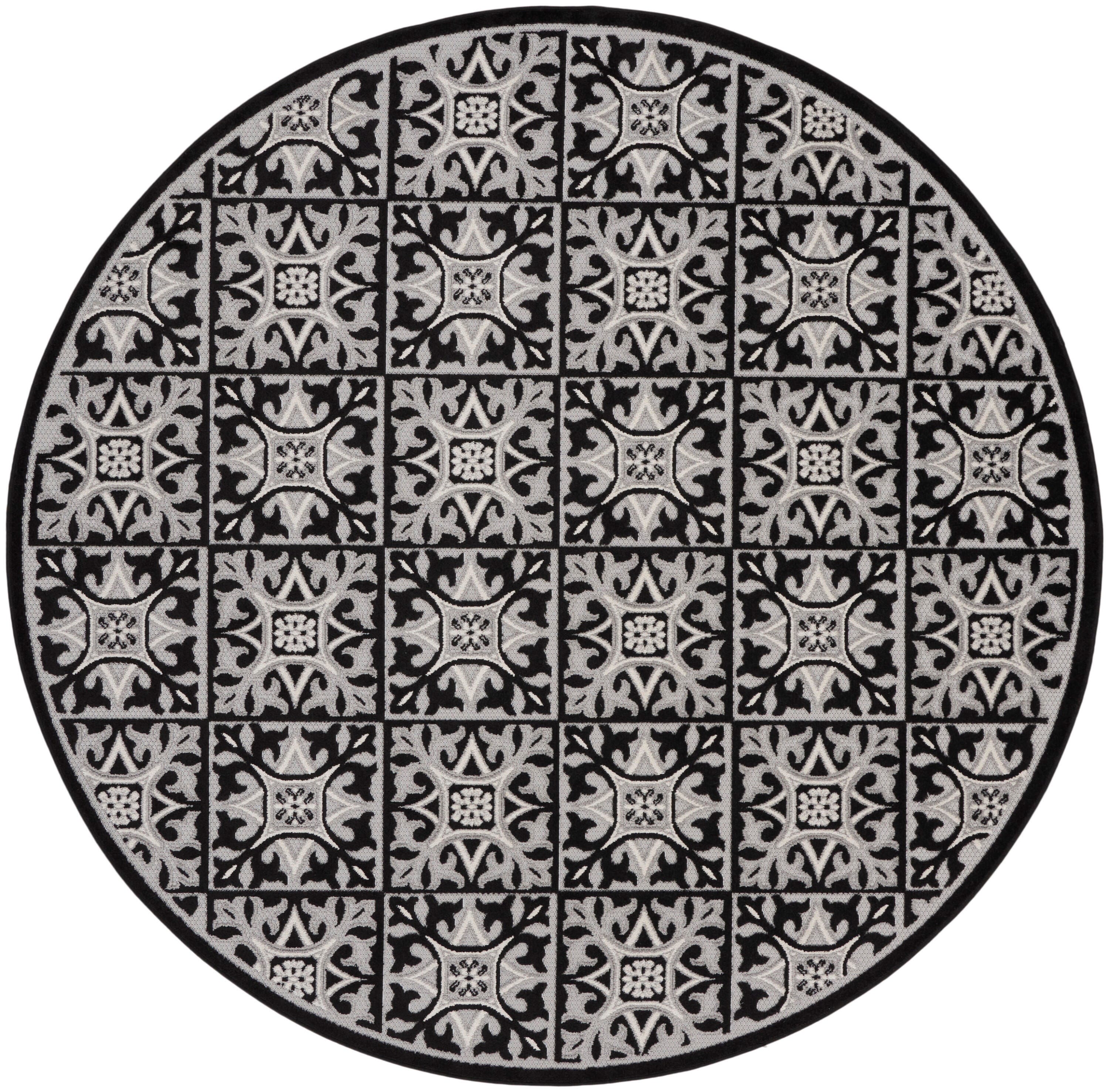 Nourison Home Splash 7'10"X Round Small Geometric Area Rug, Black/White, large