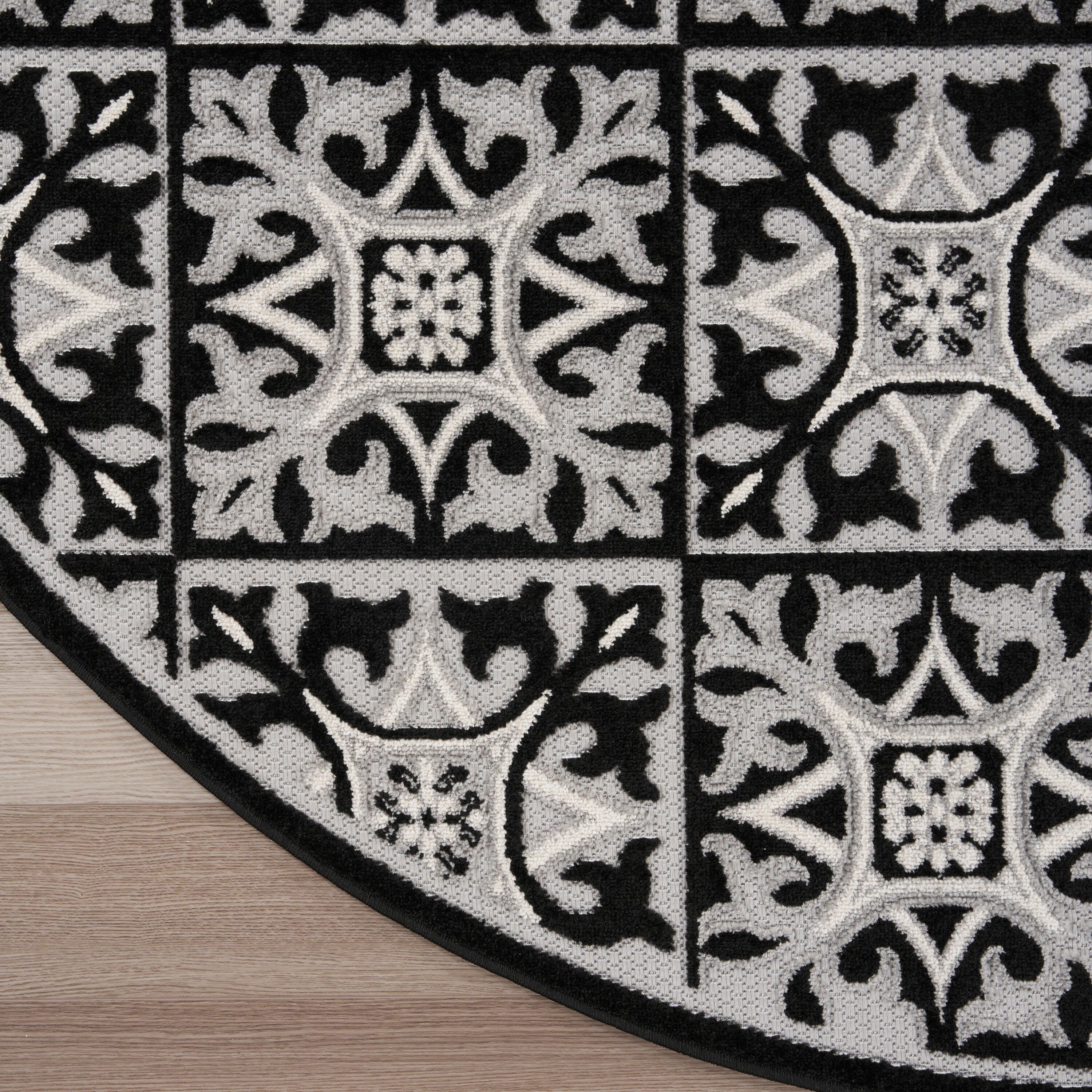 Nourison Home Splash 7'10"X Round Small Geometric Area Rug, Black/White, large