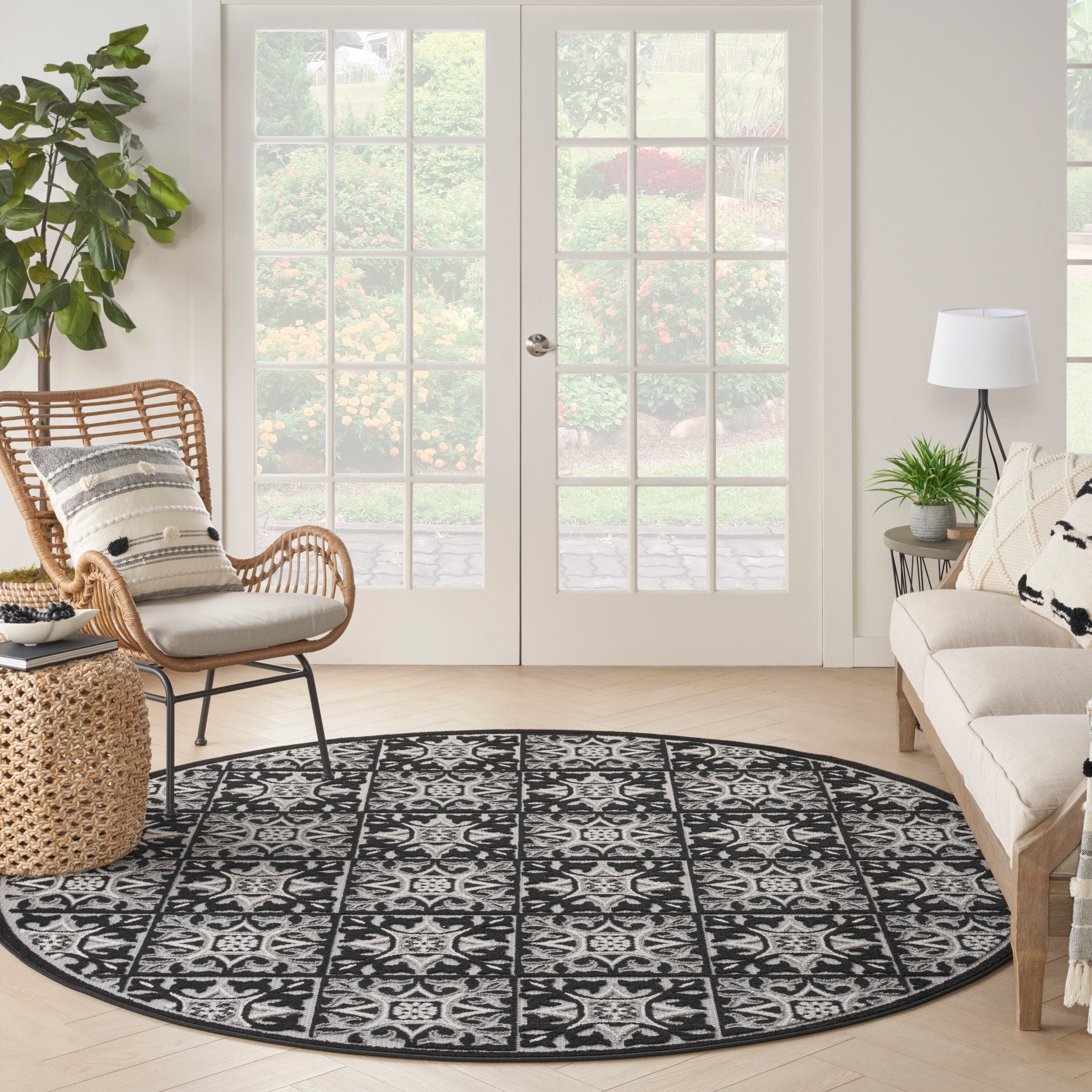 Nourison Home Splash 7'10"X Round Small Geometric Area Rug, Black/White, large