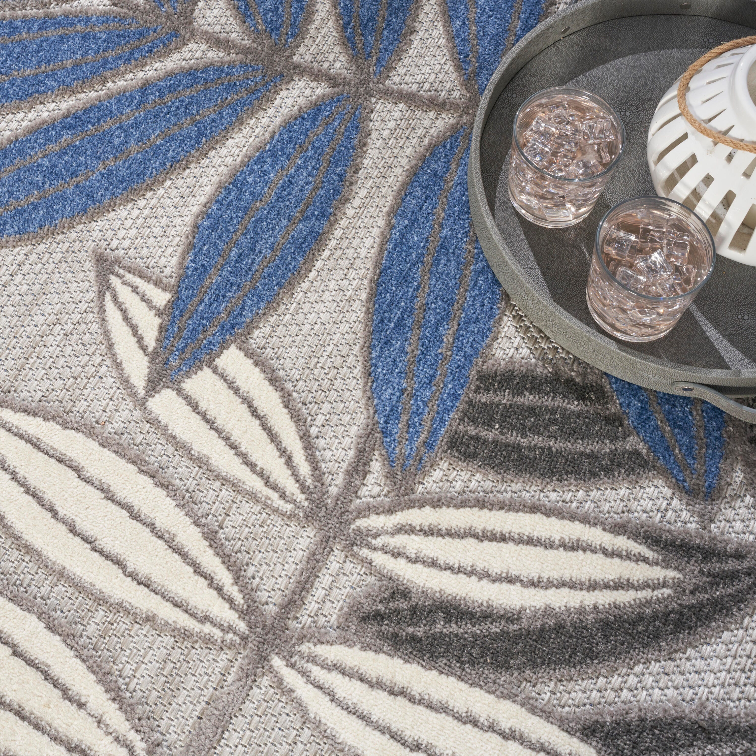 Nourison Home Splash 9' X 12' Botanical Pattern Area Rug, Gray/Blue, large