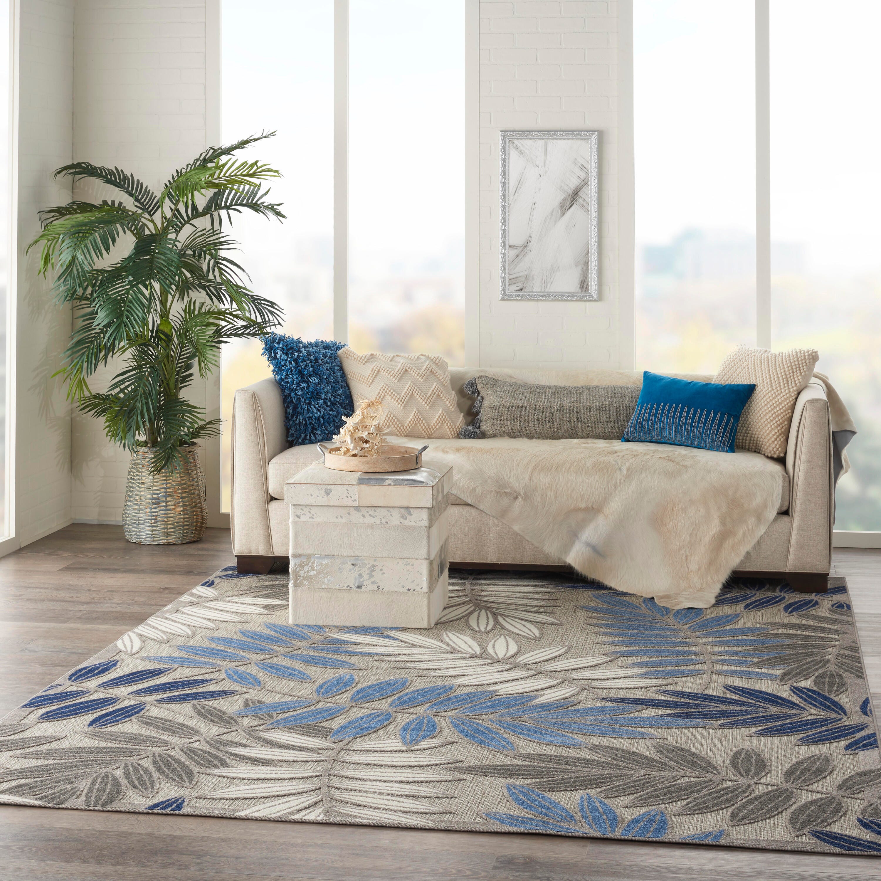 Nourison Home Splash 9' X 12' Botanical Pattern Area Rug, Gray/Blue, large