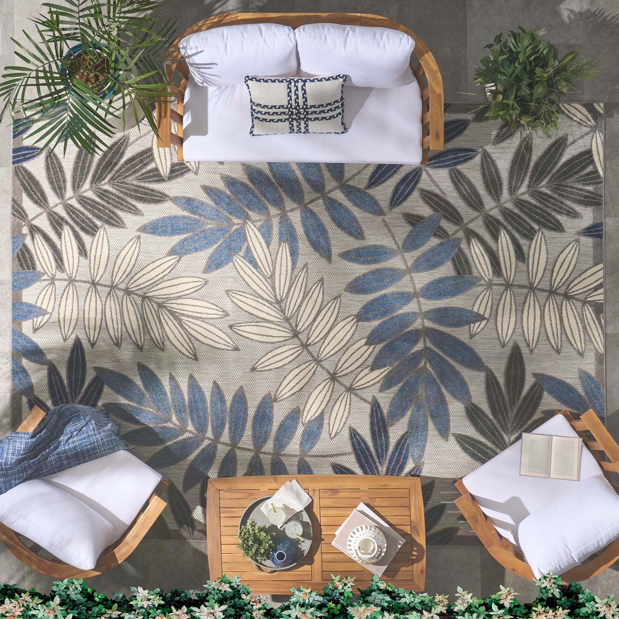 Nourison Home Splash 9' X 12' Botanical Pattern Area Rug, Gray/Blue, large