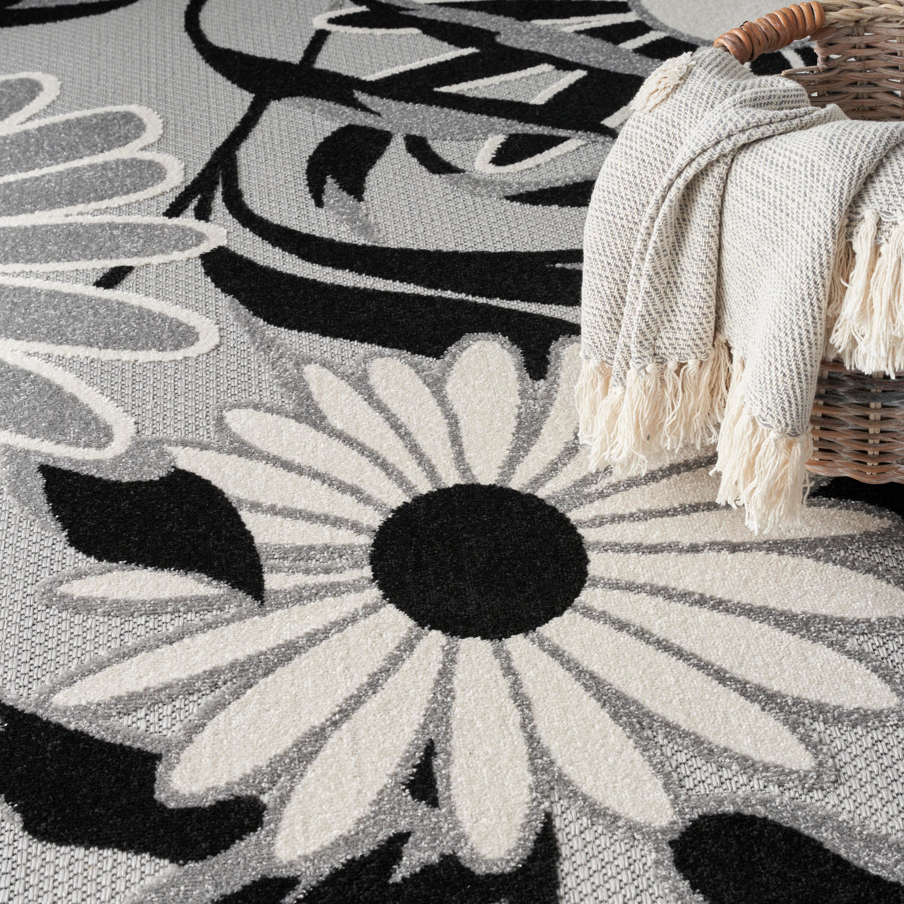 Nourison Home Splash 9' X 12' Daisy Floral Area Rug, Black/White, large