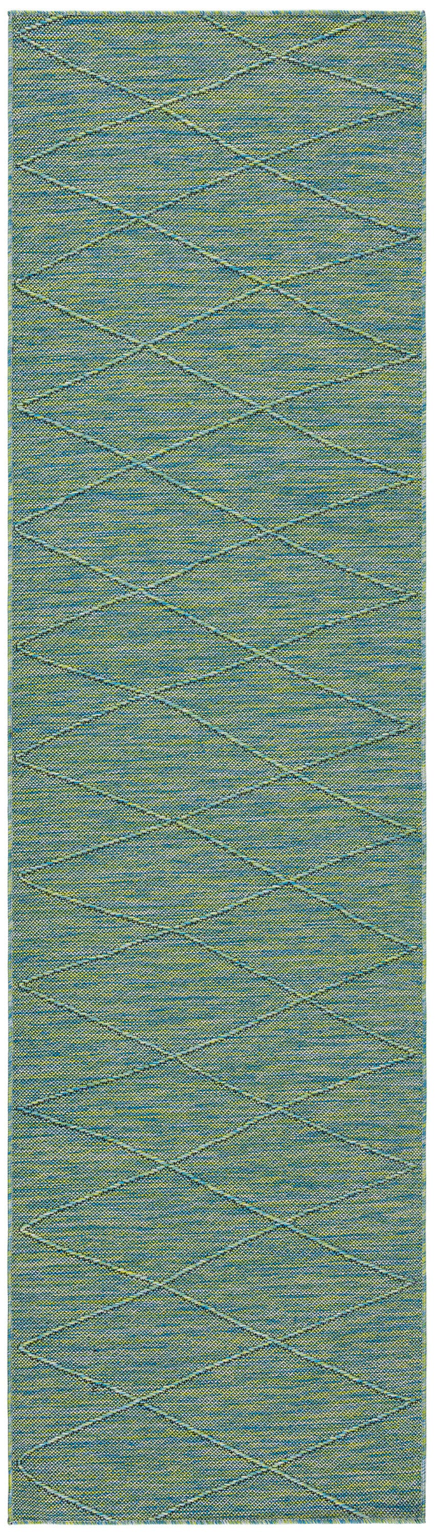 Nourison Home Washable Solutions 2'2" x 8' Indoor/Outdoor Rug, Blue/Green, large