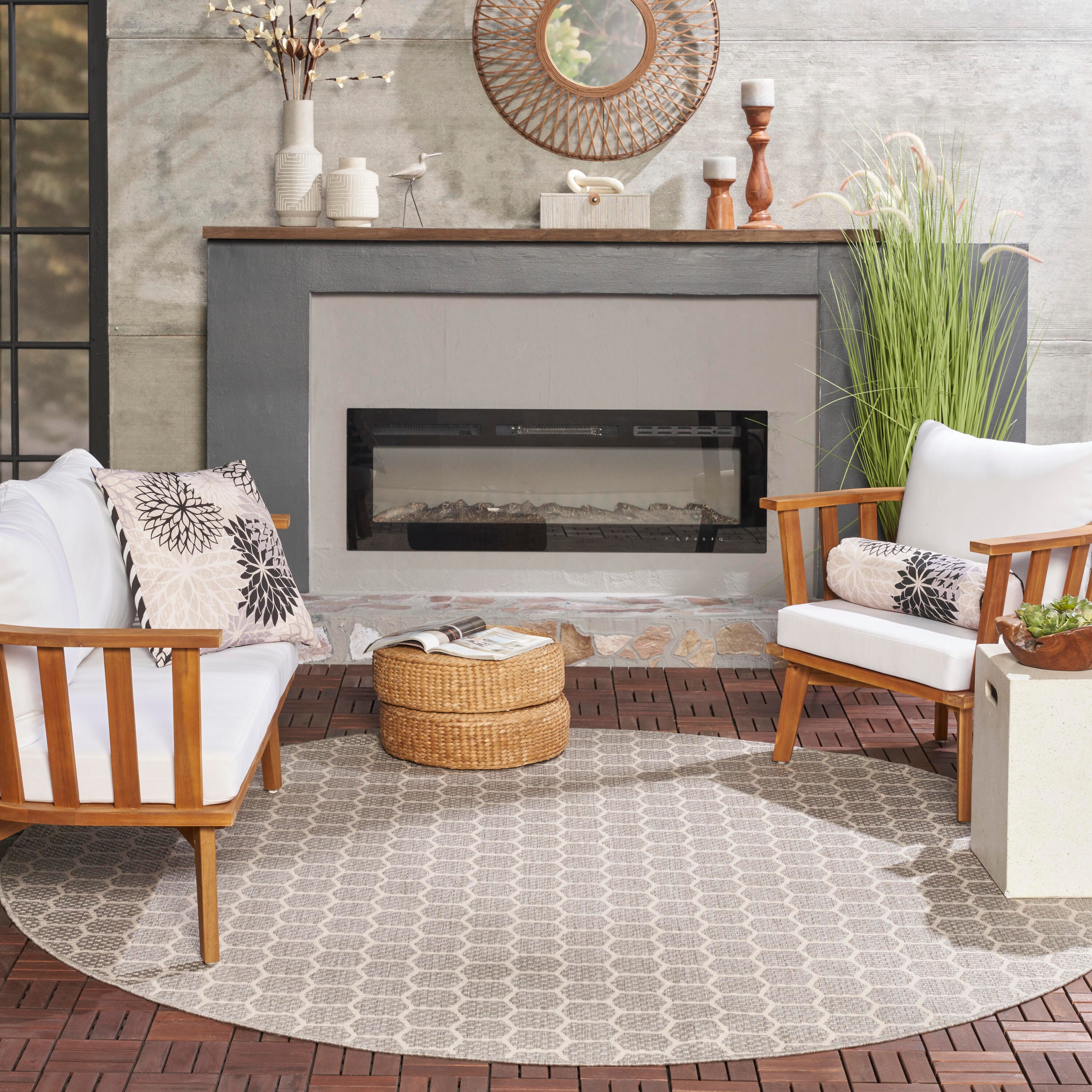 Nourison Home Twist Reversible Indoor/Outdoor 8' x Round Area Rug, Gray, large