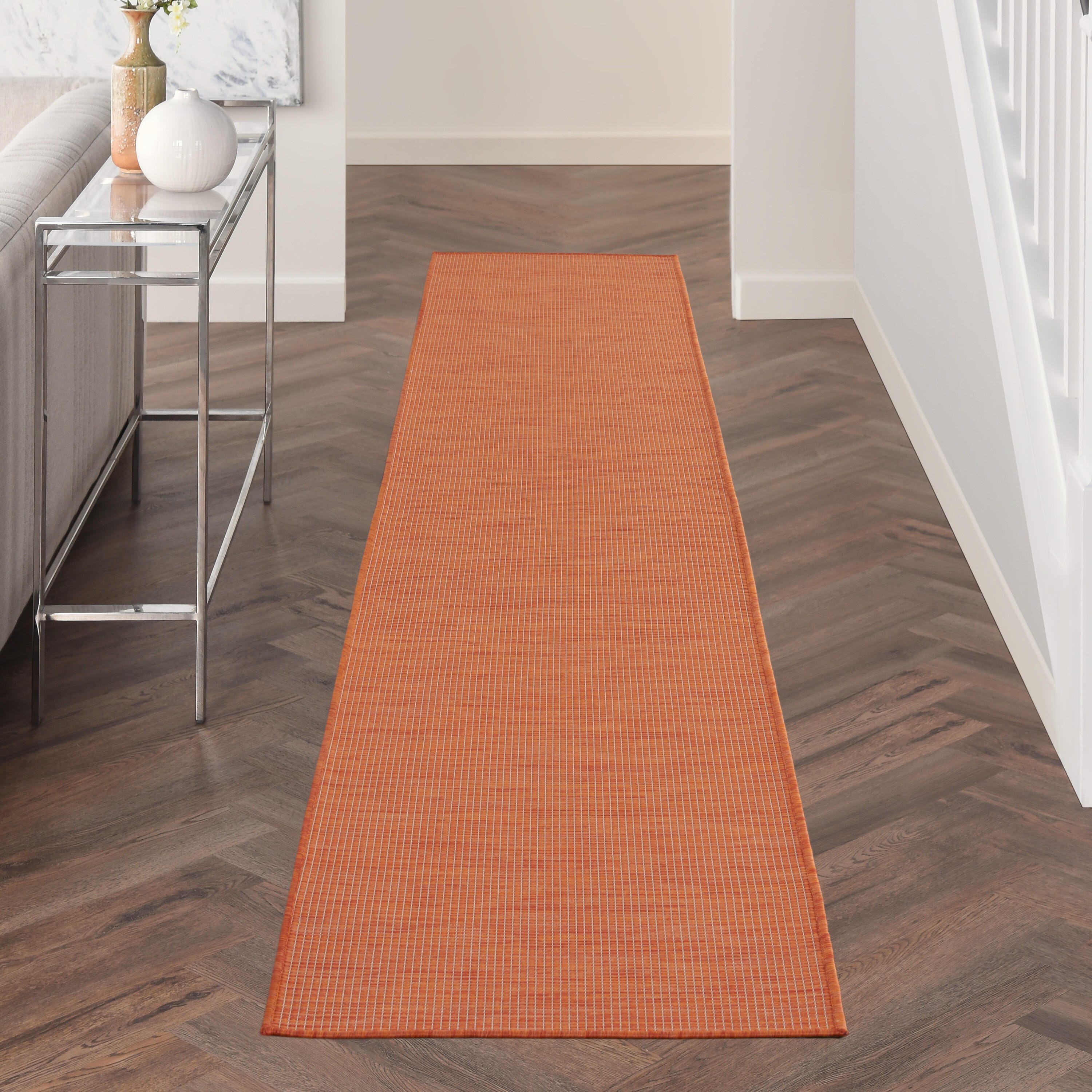 Nourison Home Patio Pop Indoor/Outdoor Solid 2'2" x 12' Runner Rug, Terracotta, rollover