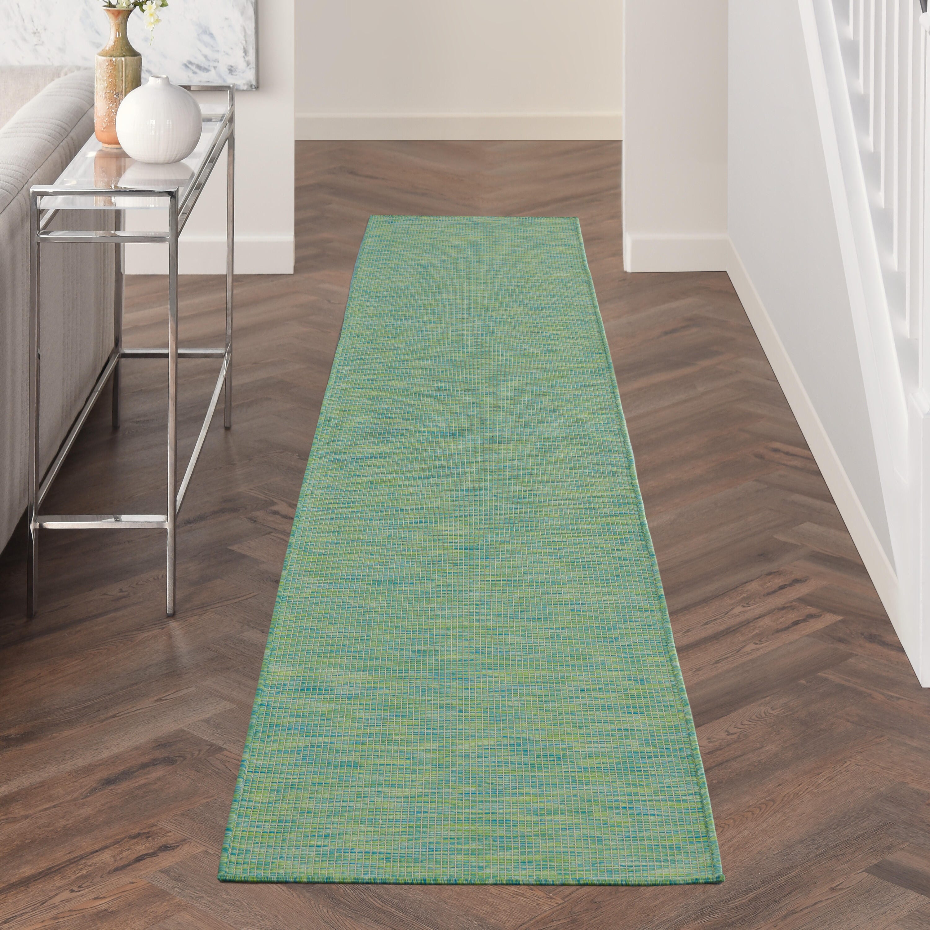 Nourison Home Patio Pop Indoor/Outdoor Solid 2'2" x 12' Runner Rug, Blue Green, rollover