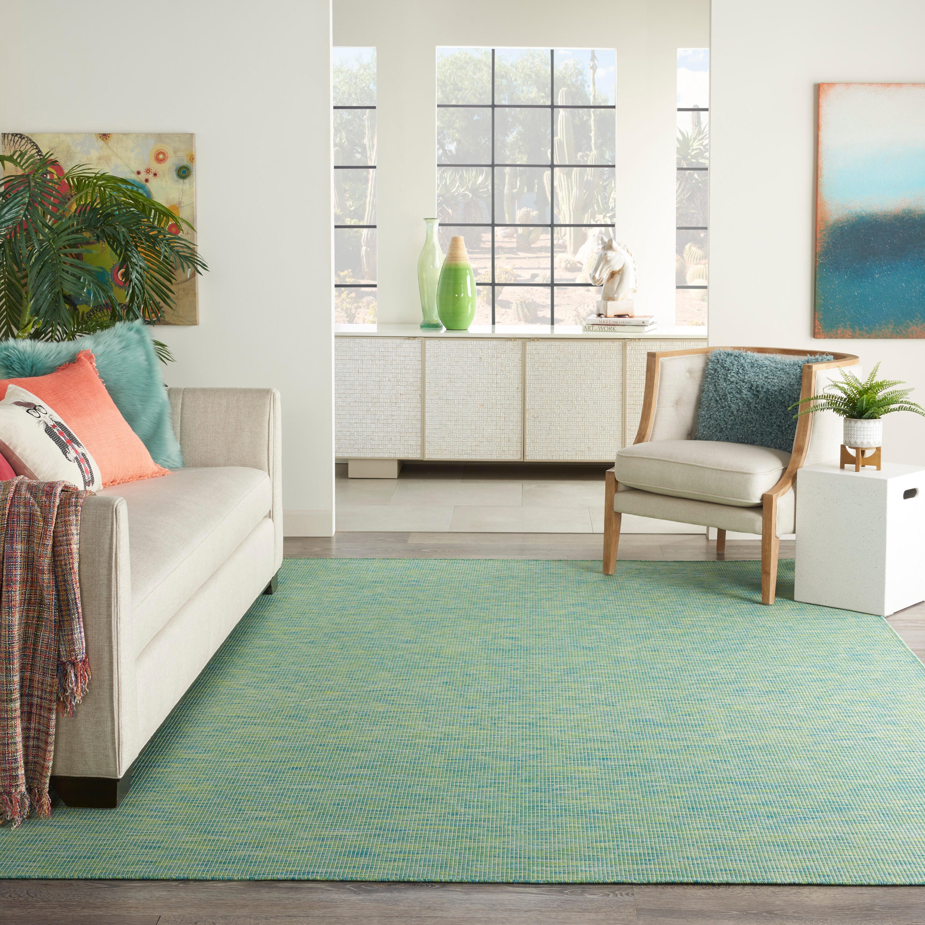 Nourison Home Patio Pop Indoor/Outdoor Solid 10' x 14' Area Rug, Blue Green, rollover
