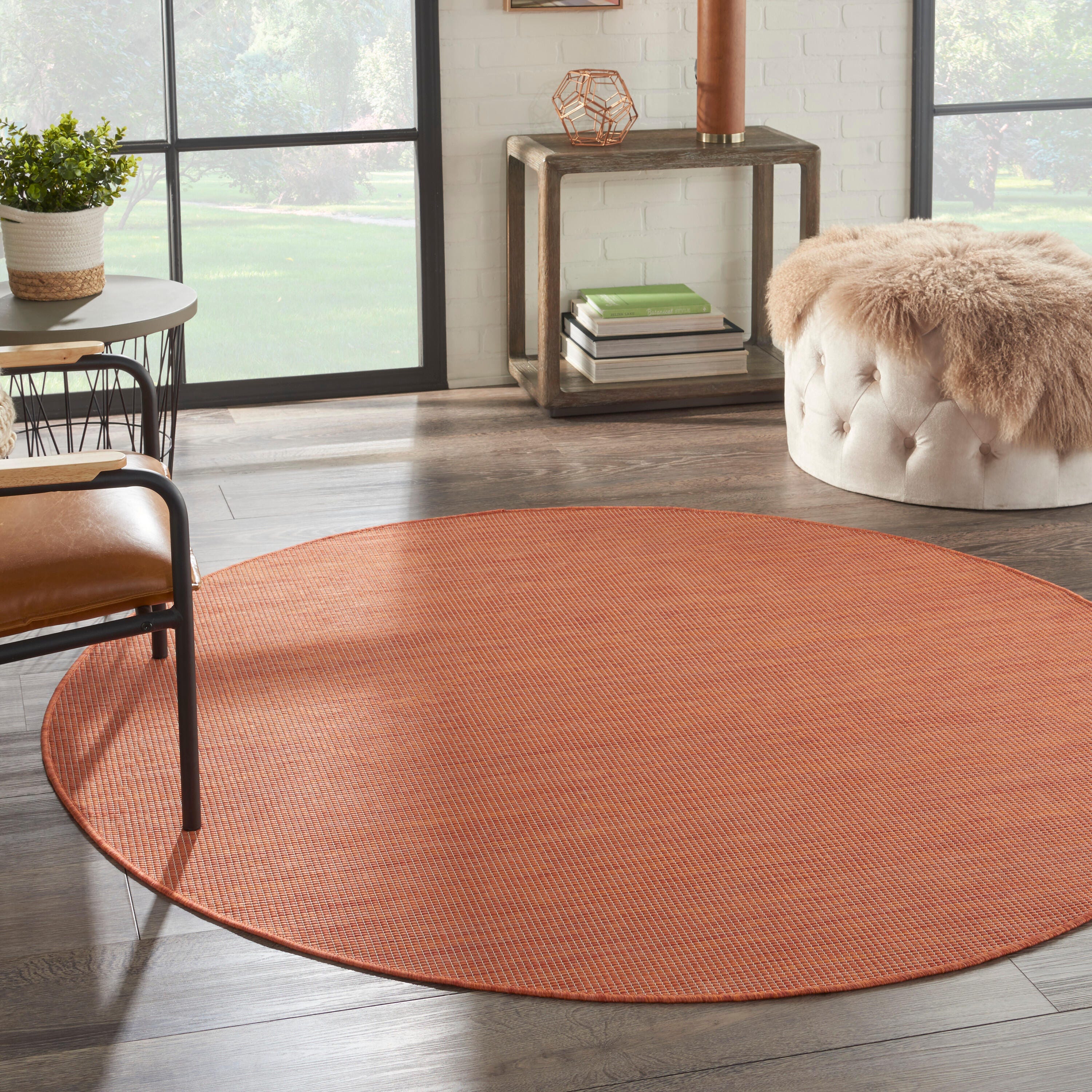 Nourison Home Patio Pop Indoor/Outdoor Solid 6' x Round Area Rug, Terracotta, rollover
