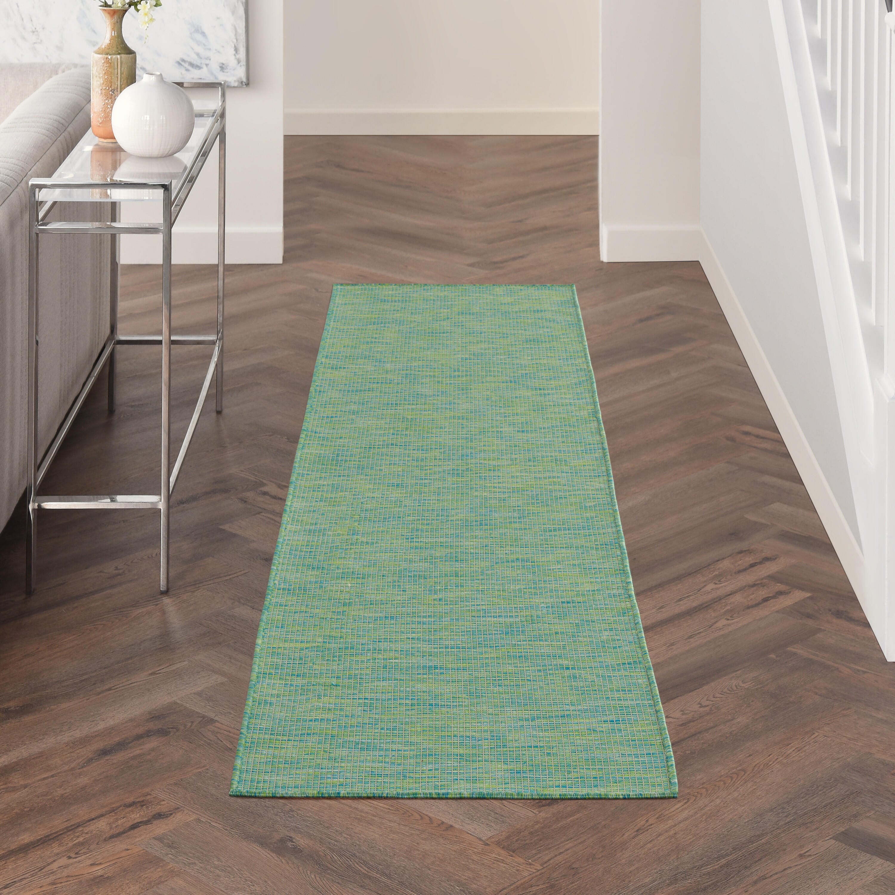 Nourison Home Patio Pop Indoor/Outdoor Solid 2' x 6' Area Rug, Blue Green, rollover