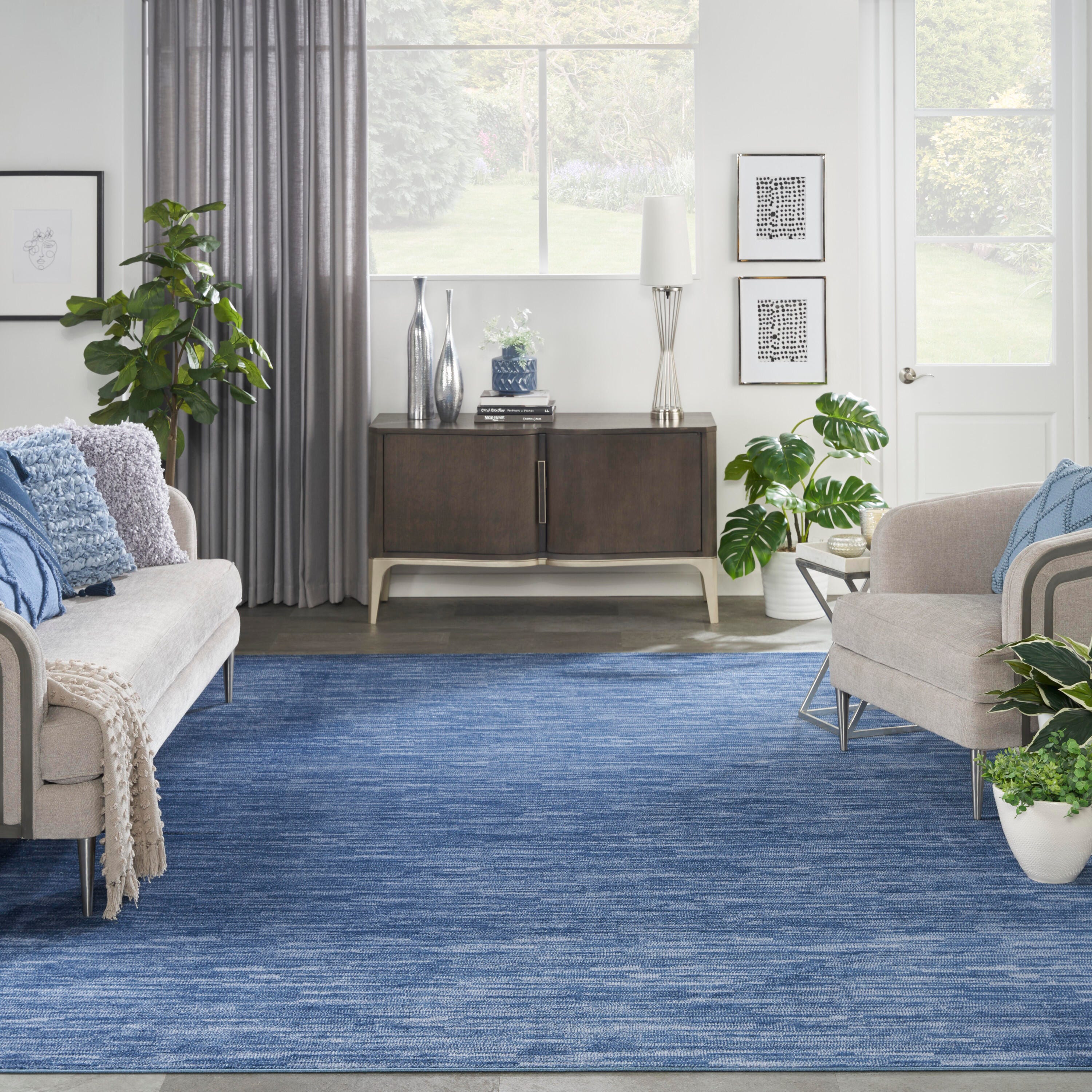 Nourison Home Outdoor Essentials 10' x 14'  Area Rug, Navy Blue, large