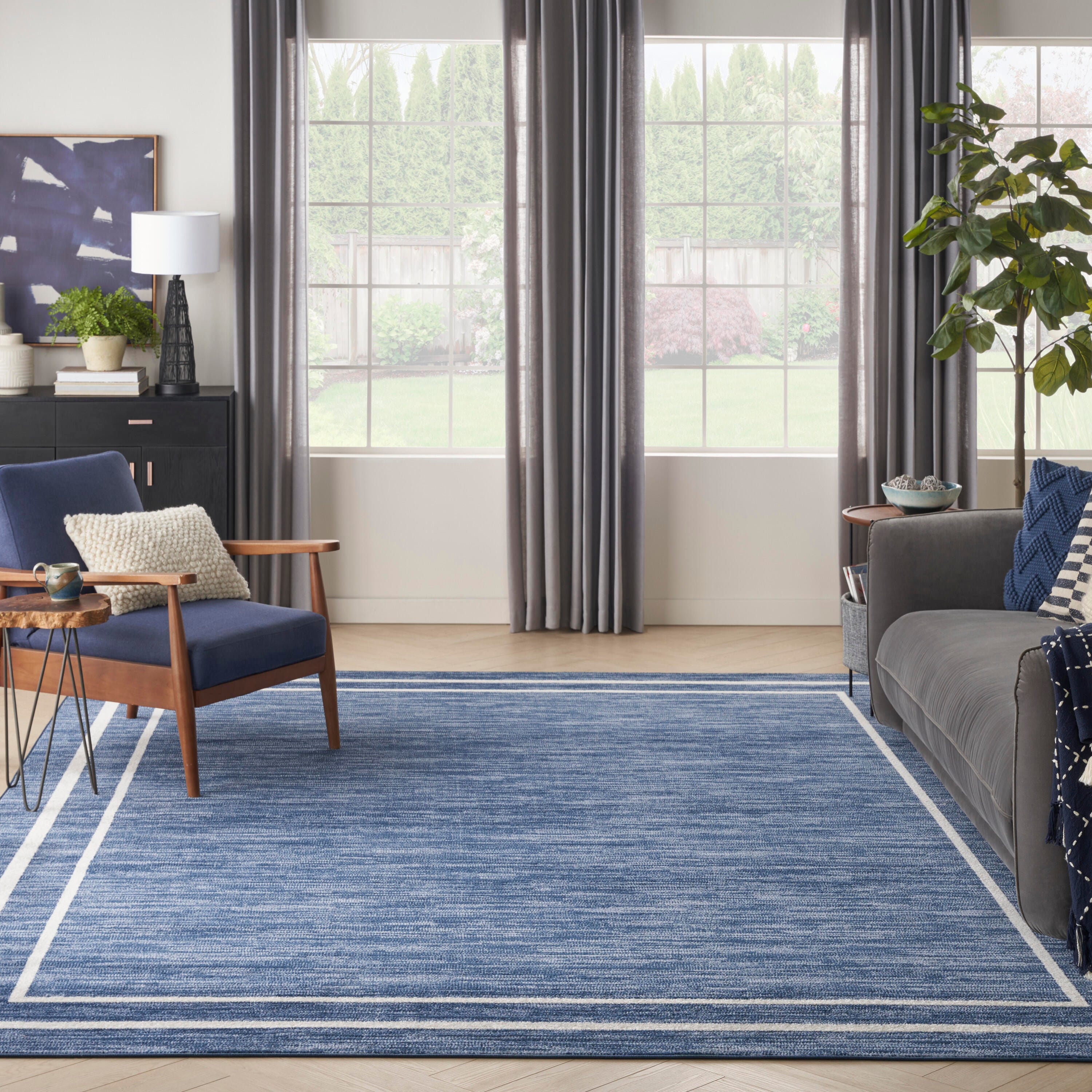 Nourison Home Outdoor Essentials 10' x 14'  Area Rug, Navy/Ivory, large