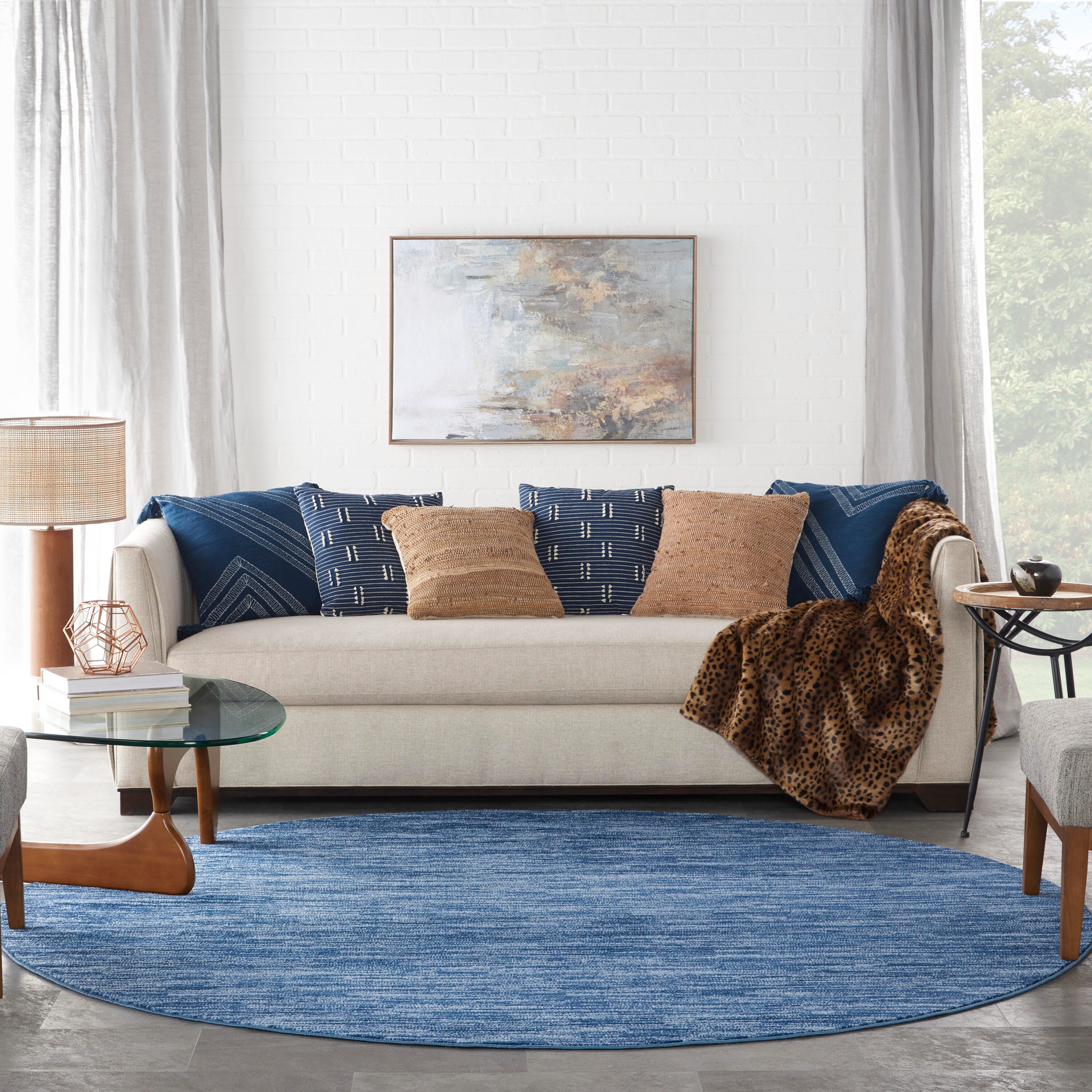 Nourison Home Outdoor Essentials 10' x Round  Area Rug, Navy Blue, large