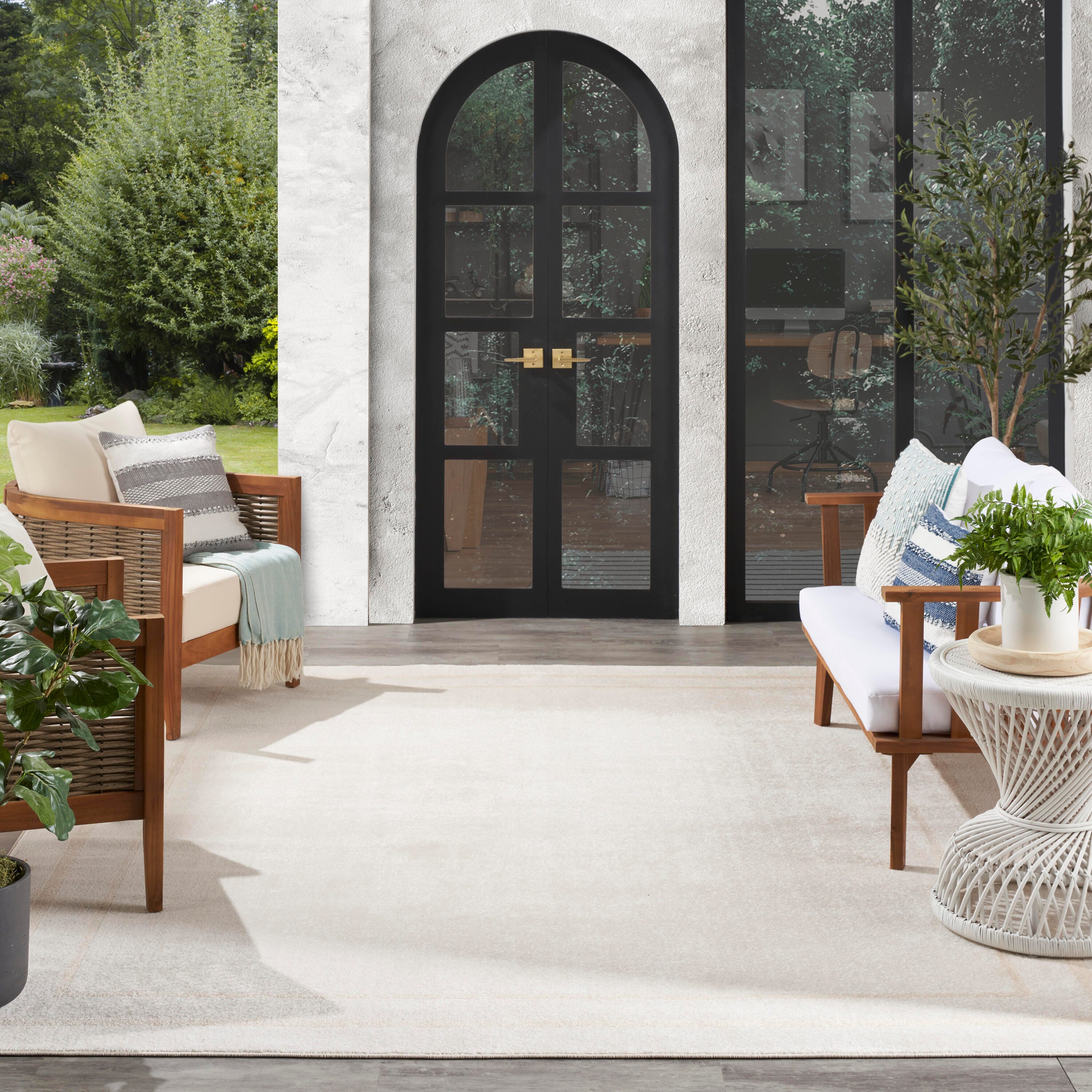 Nourison Home Outdoor Essentials 12' x 15'  Area Rug, Ivory/Gold, large