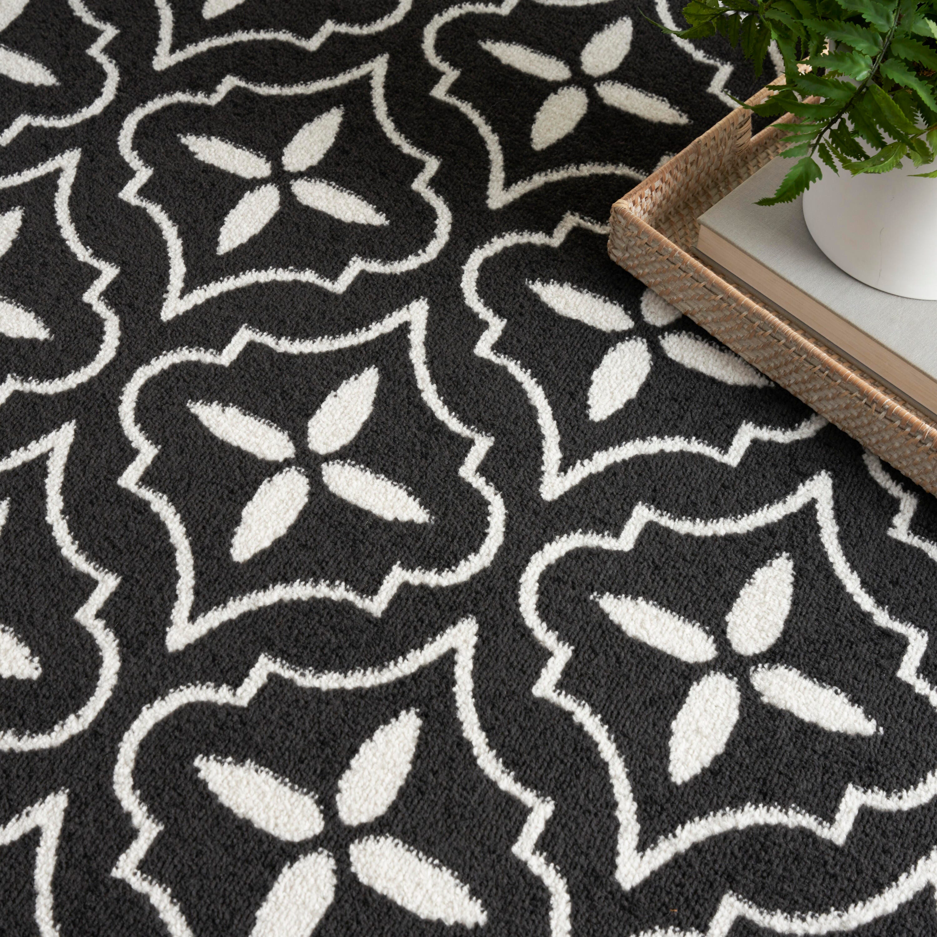 Nourison Home Outdoor Essentials 2' x 8' Runner Rug, Black/Ivory, large