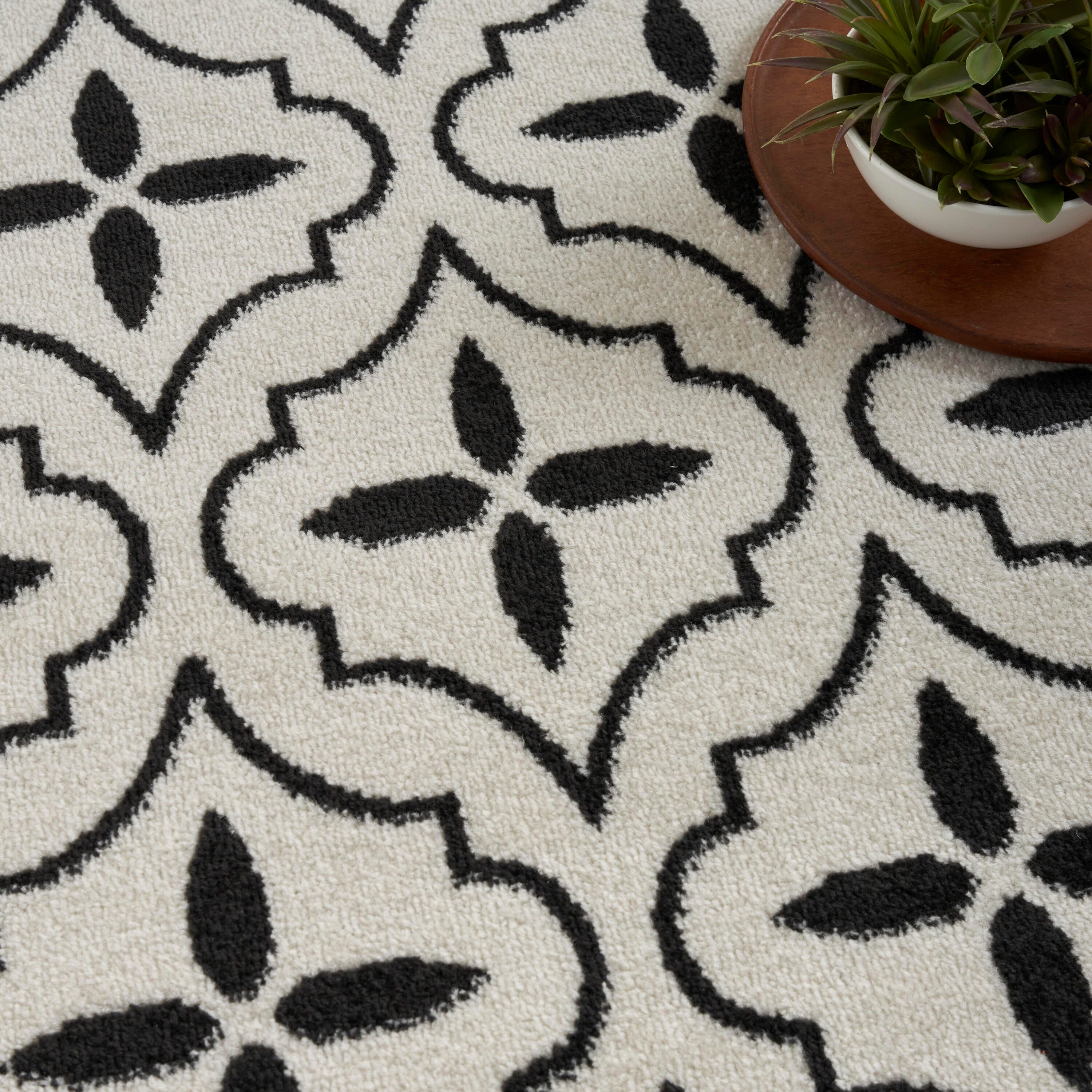 Nourison Home Outdoor Essentials 2' x 8' Runner Rug, Ivory/Black, large