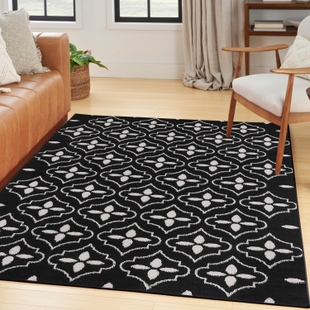 Nourison Home Outdoor Essentials 4' x 6' Area Rug, Black/Ivory, rollover