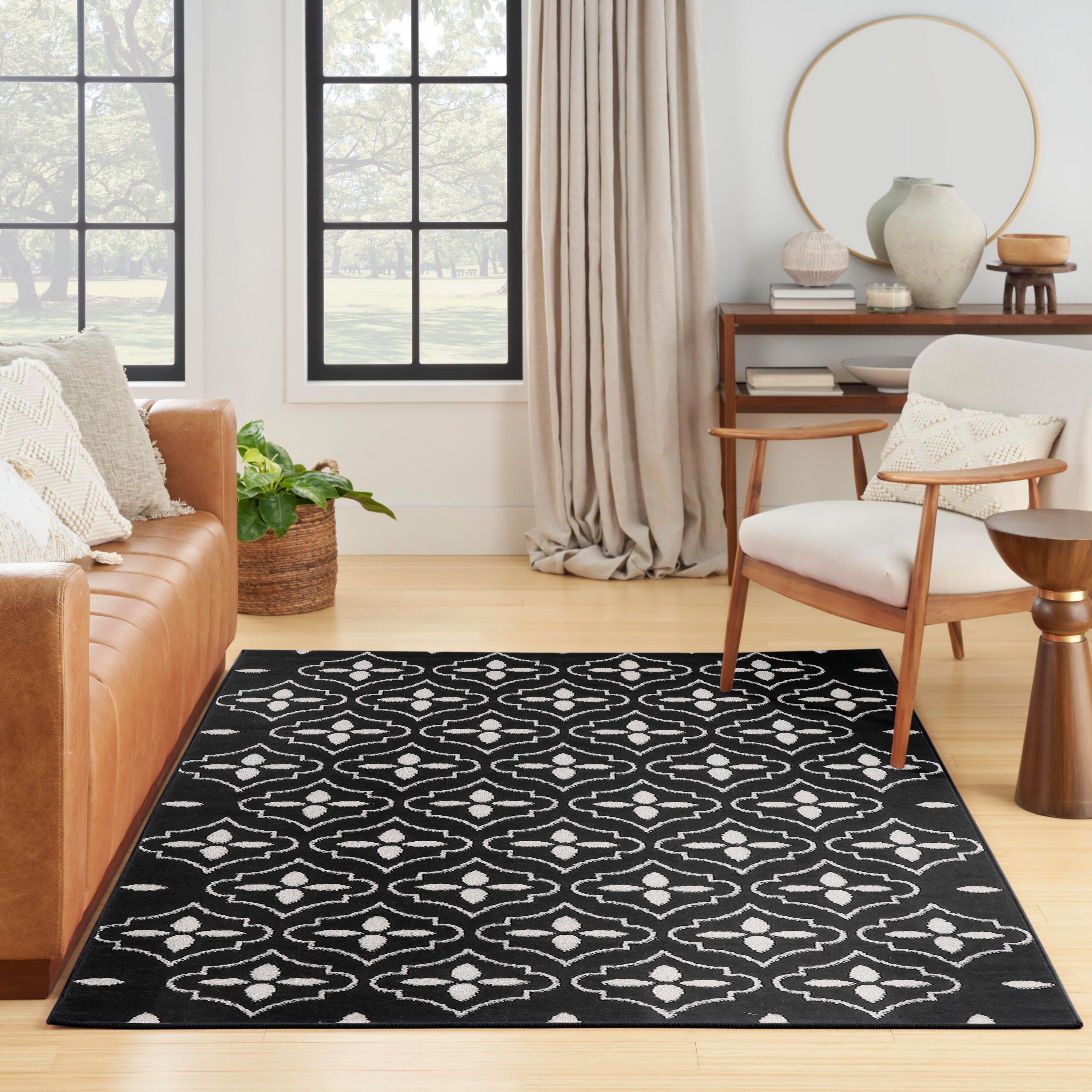 Nourison Home Outdoor Essentials 4' x 6' Area Rug, Black/Ivory, large