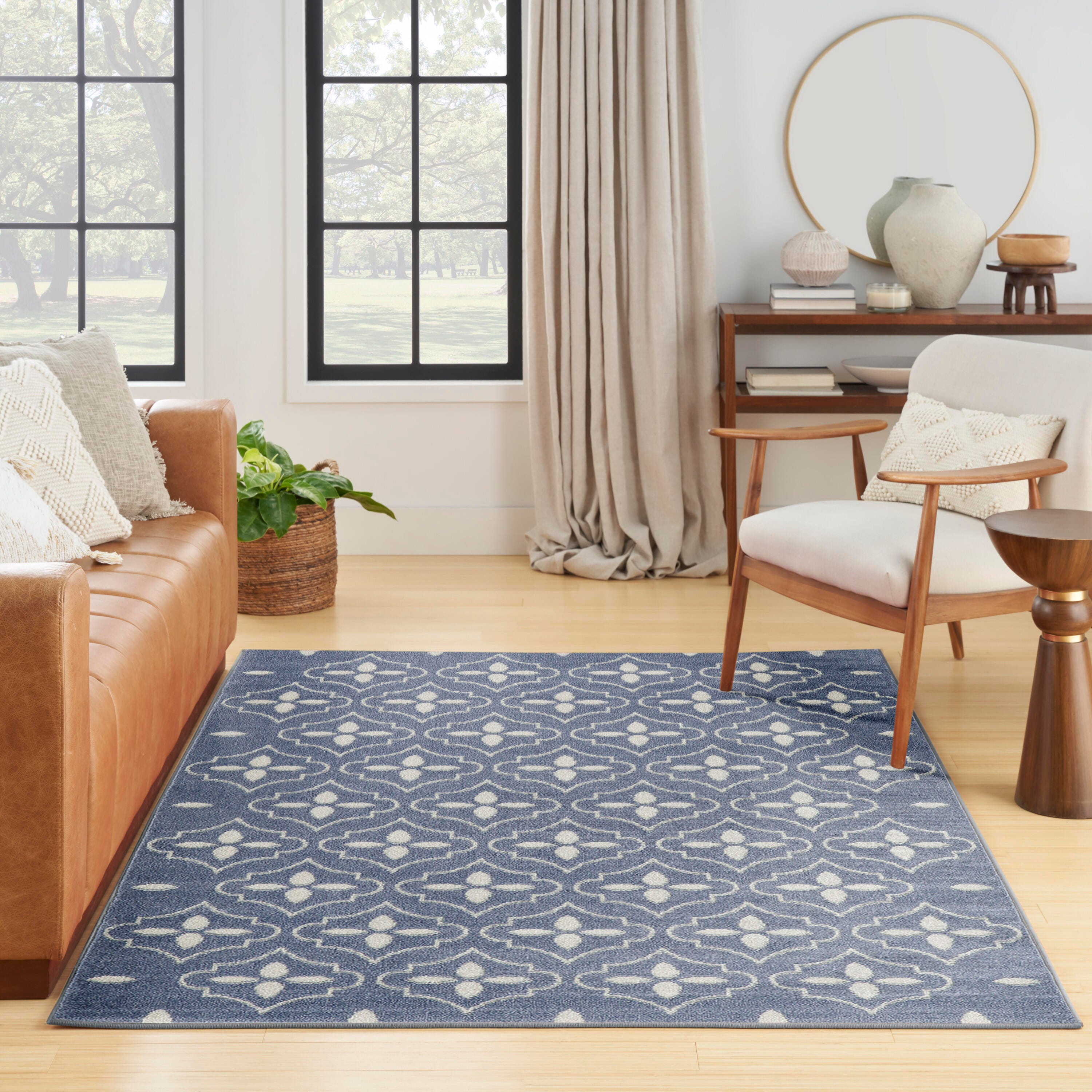 Nourison Home Outdoor Essentials 4' x 6' Area Rug, Blue/Ivory, large