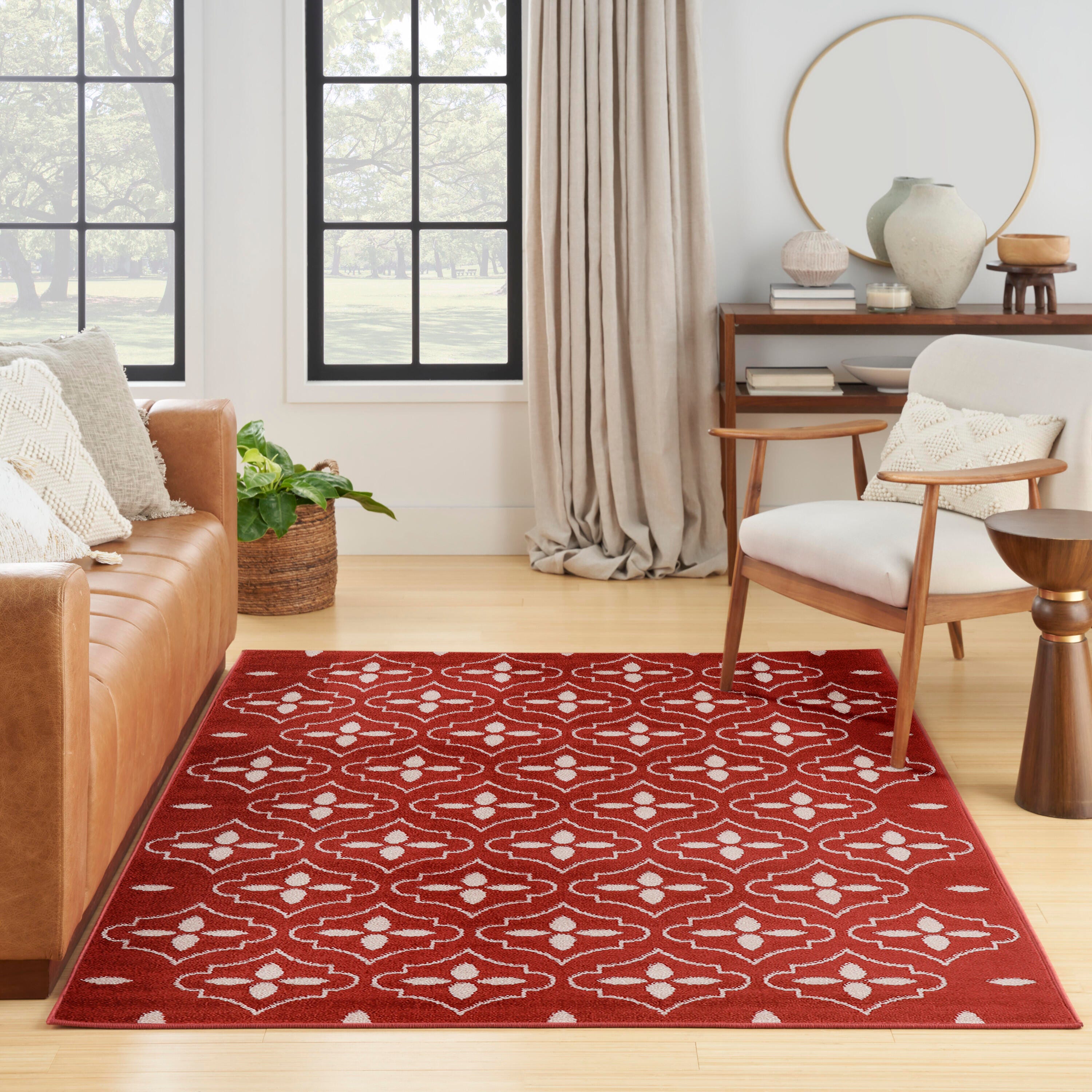 Nourison Home Outdoor Essentials 4' x 6' Area Rug, Brick/Ivory, large