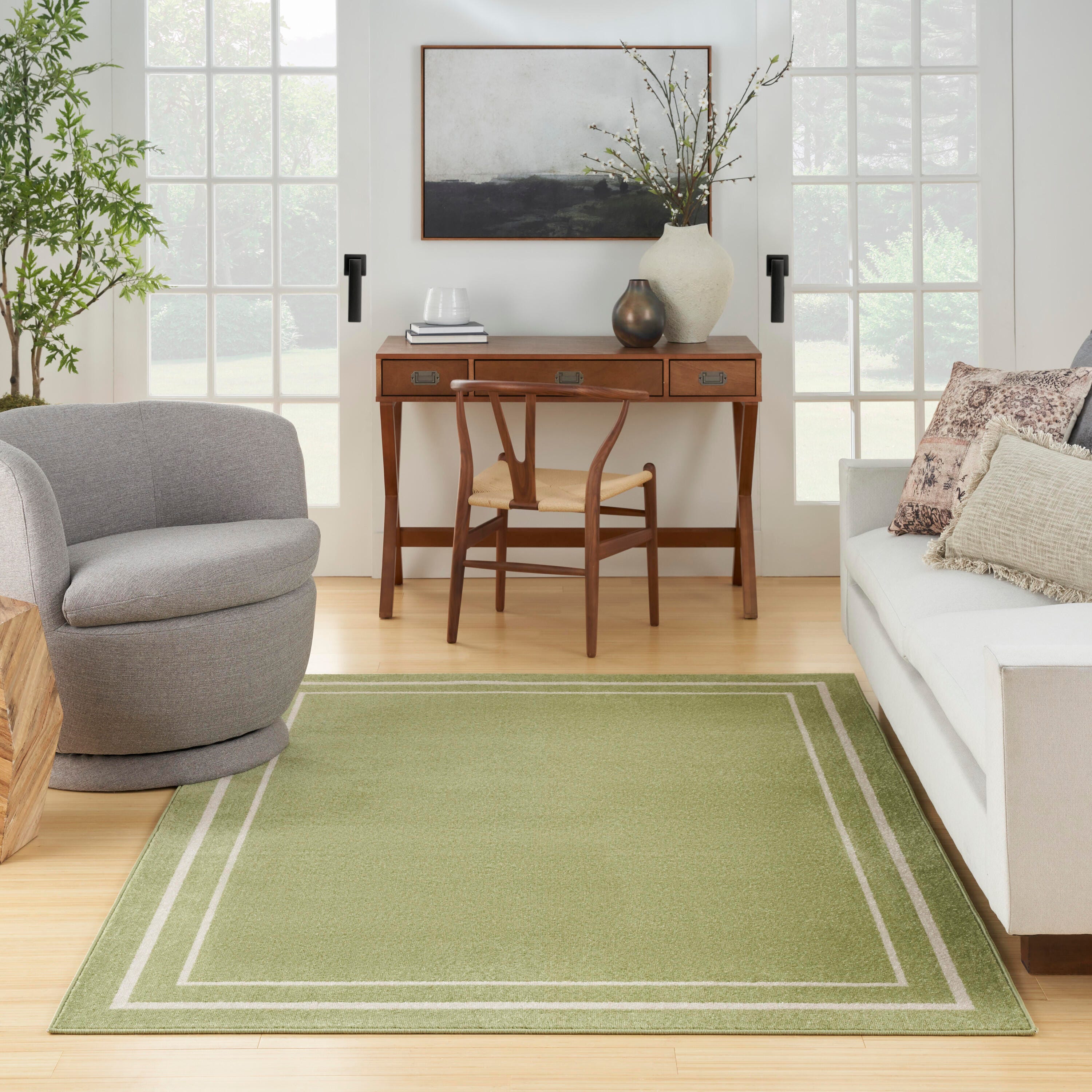 Nourison Home Outdoor Essentials 4' x 6' Area Rug, Green/Ivory, large