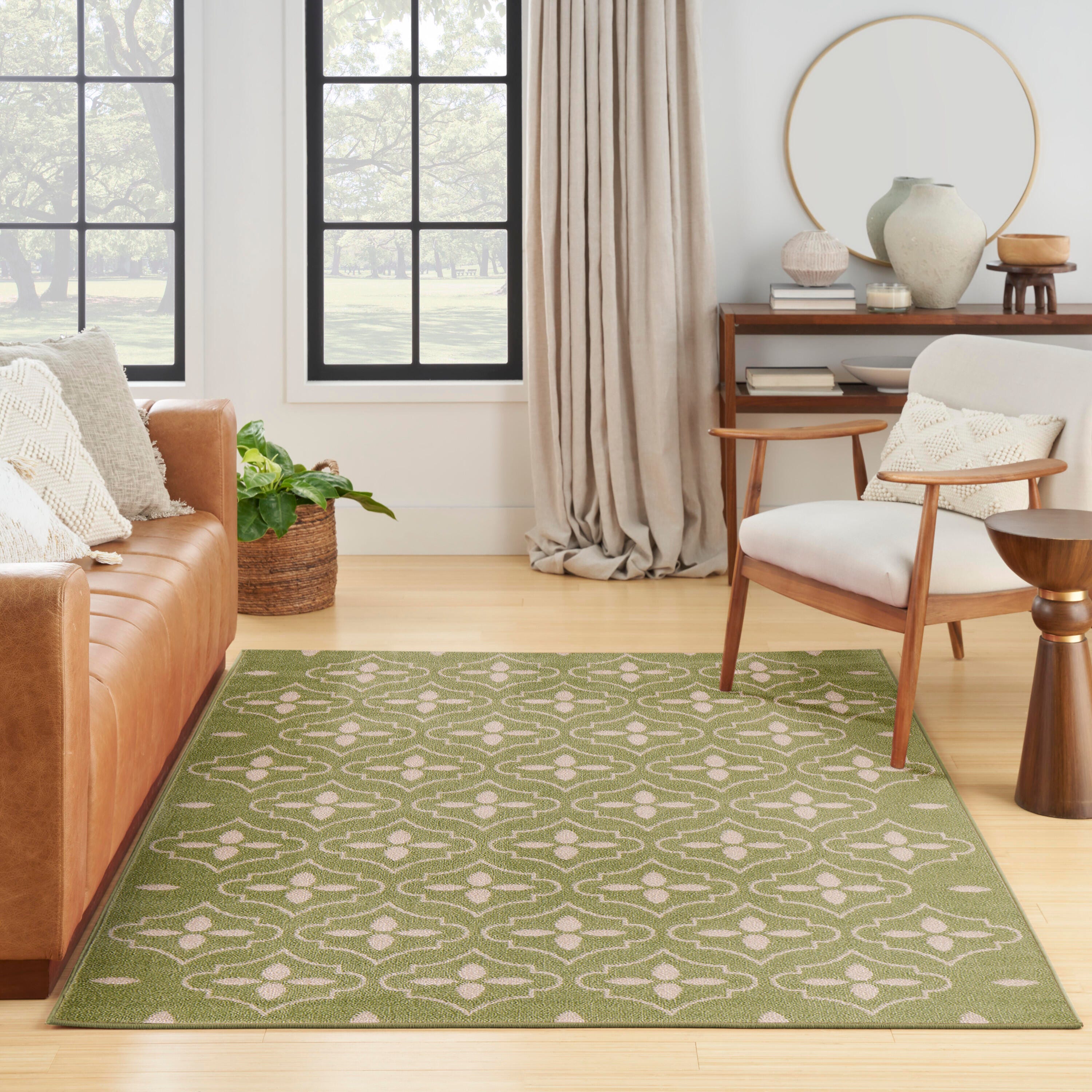 Nourison Home Outdoor Essentials 4' x 6' Area Rug, Green/Ivory, large