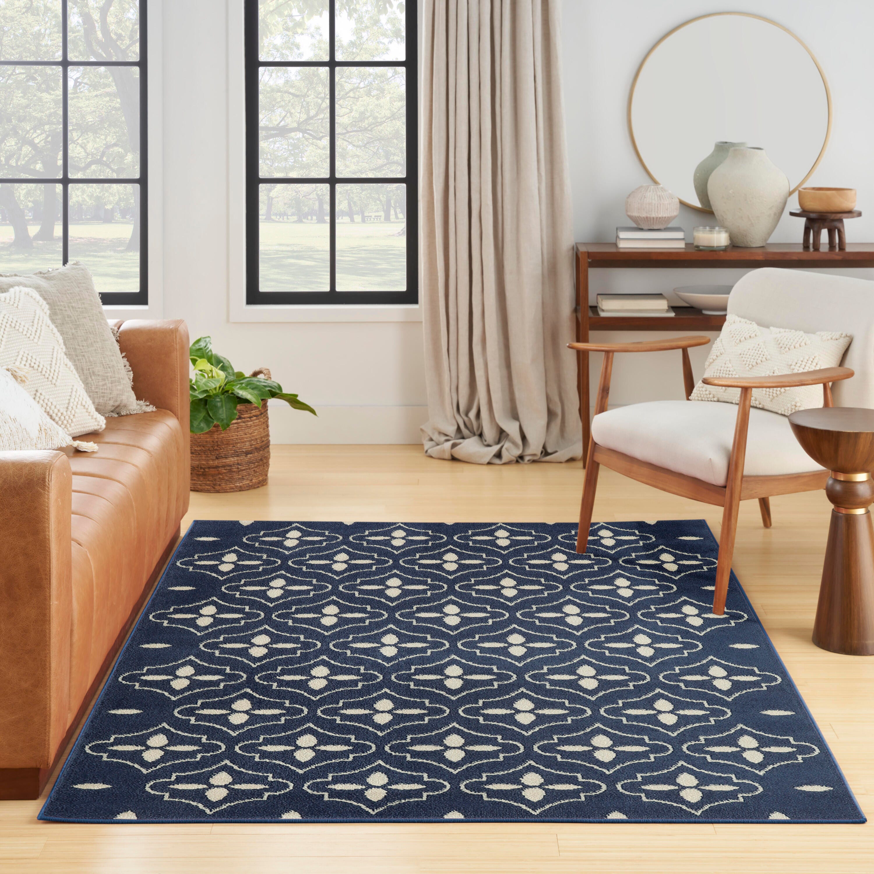 Nourison Home Outdoor Essentials 4' x 6' Area Rug, Navy/Ivory, large