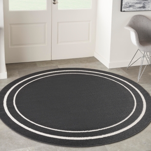 Nourison Home Outdoor Essentials 4' x Round Area Rug, Black/Ivory, rollover