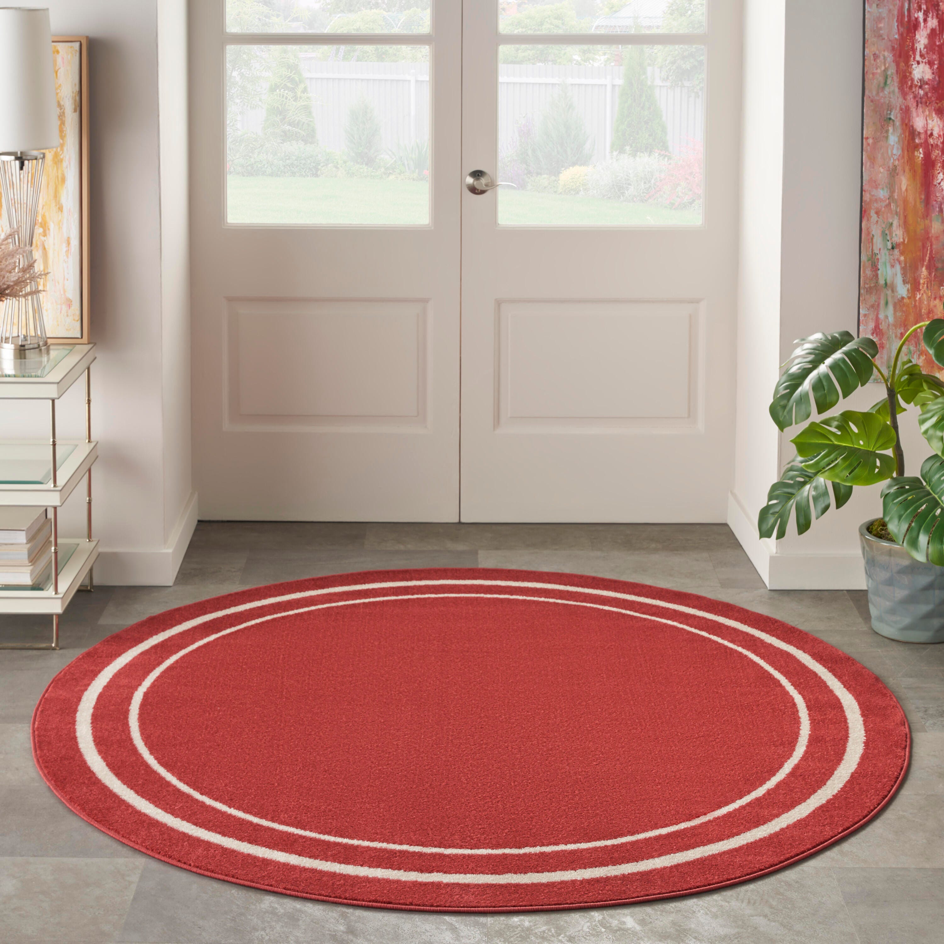 Nourison Home Outdoor Essentials 4' x Round Area Rug, Brick/Ivory, large