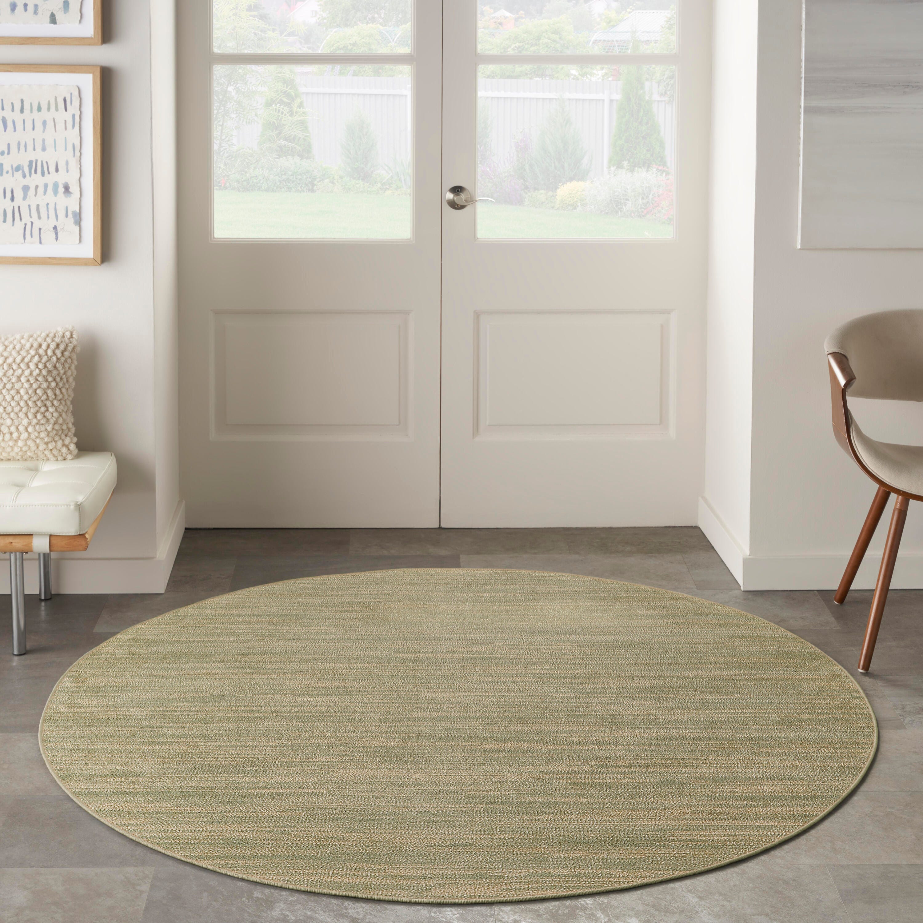Nourison Home Outdoor Essentials 4' x Round Area Rug, Green/Gold, large