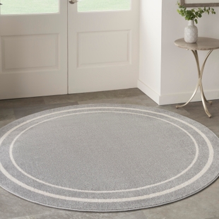 Nourison Home Outdoor Essentials 4' x Round Area Rug, Gray/Ivory, rollover