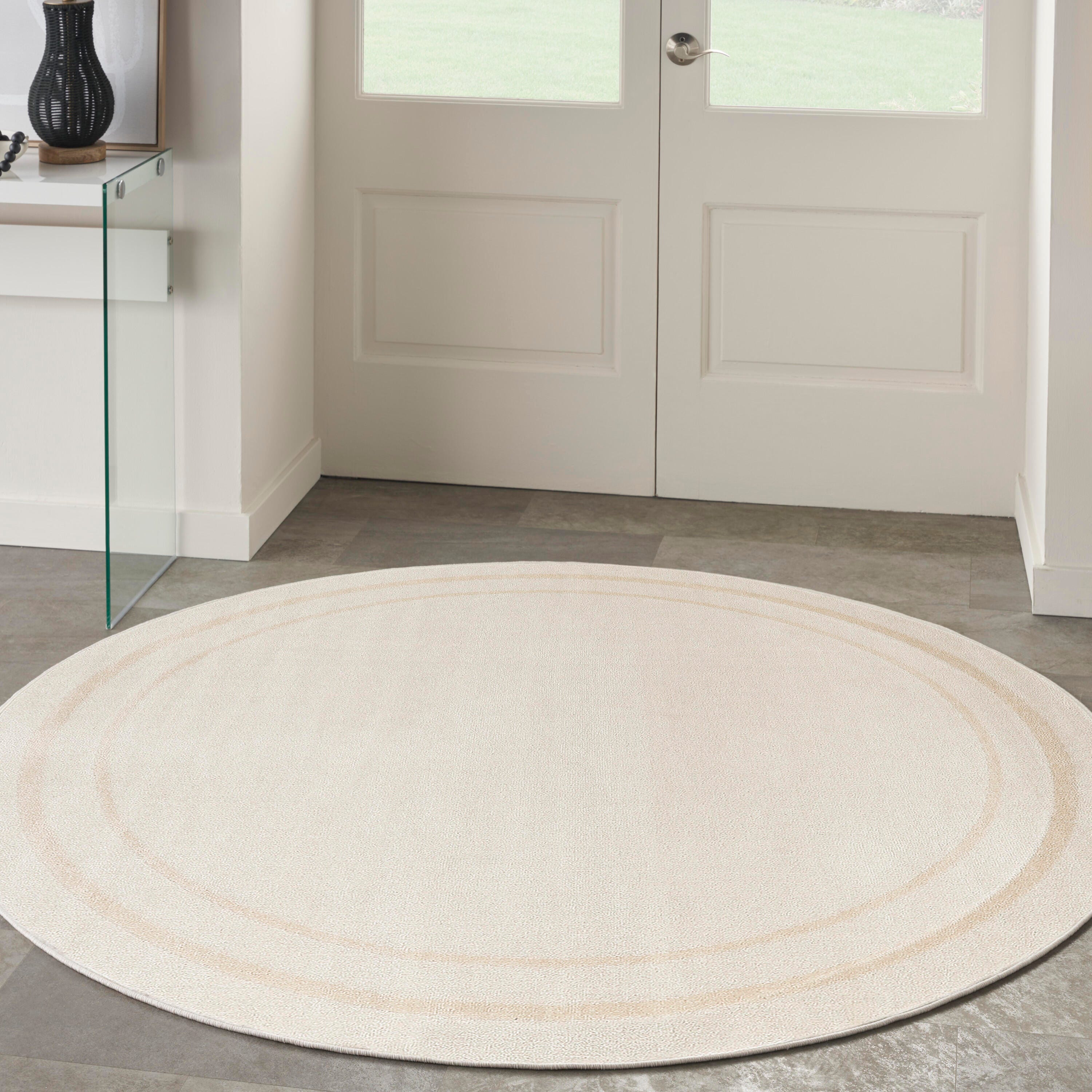 Nourison Home Outdoor Essentials 4' x Round Area Rug, Ivory/Gold, rollover