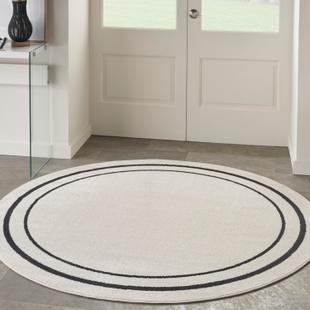 Nourison Home Outdoor Essentials 4' x Round Area Rug, Ivory/Black, rollover