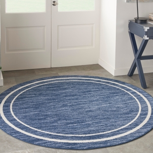 Nourison Home Outdoor Essentials 4' x Round Area Rug, Navy/Ivory, rollover