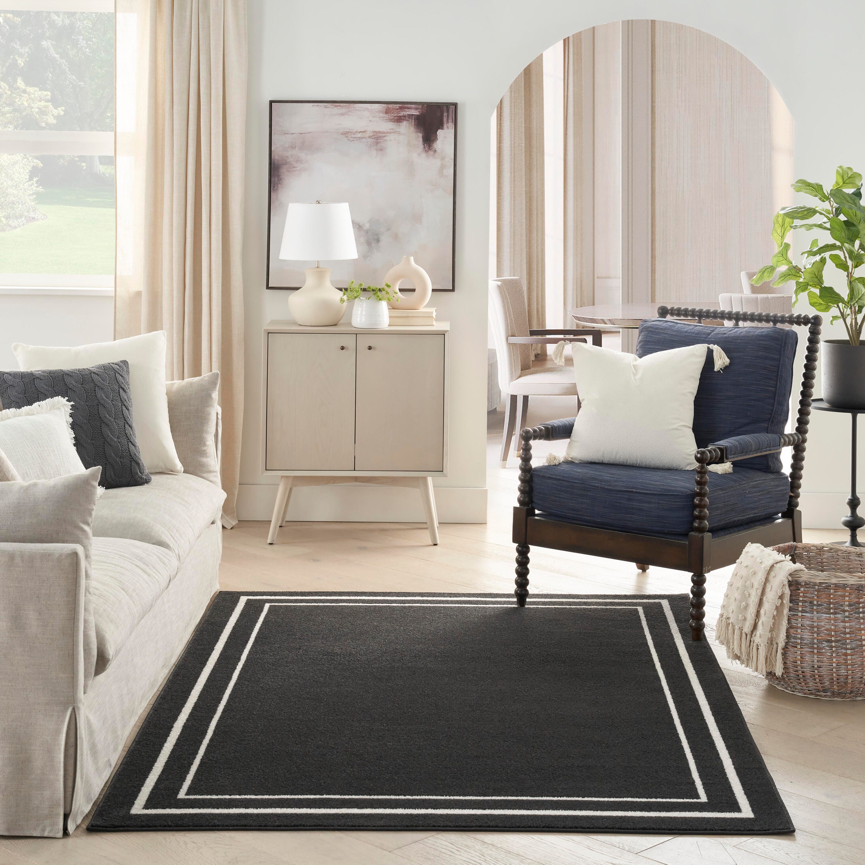 Nourison Home Outdoor Essentials 5' x 7' Area Rug, Black/Ivory, large
