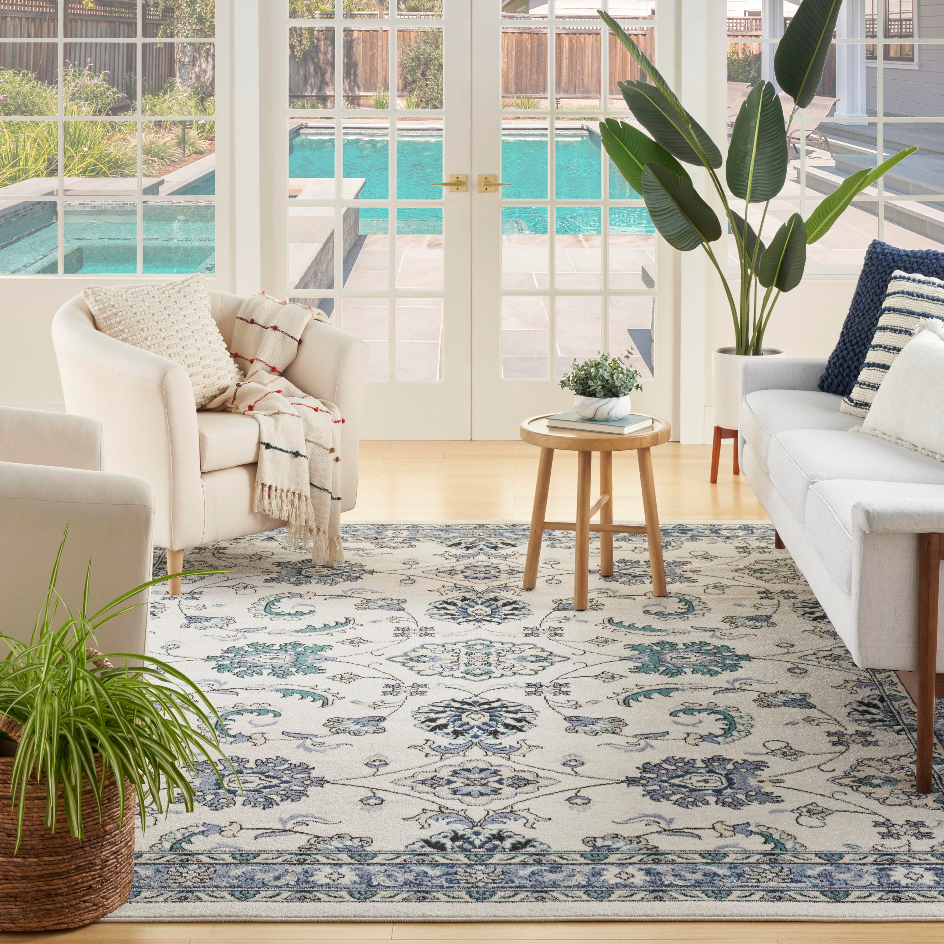 Nourison Home Outdoor Essentials 5' x 7' Area Rug, Ivory/Blue, large