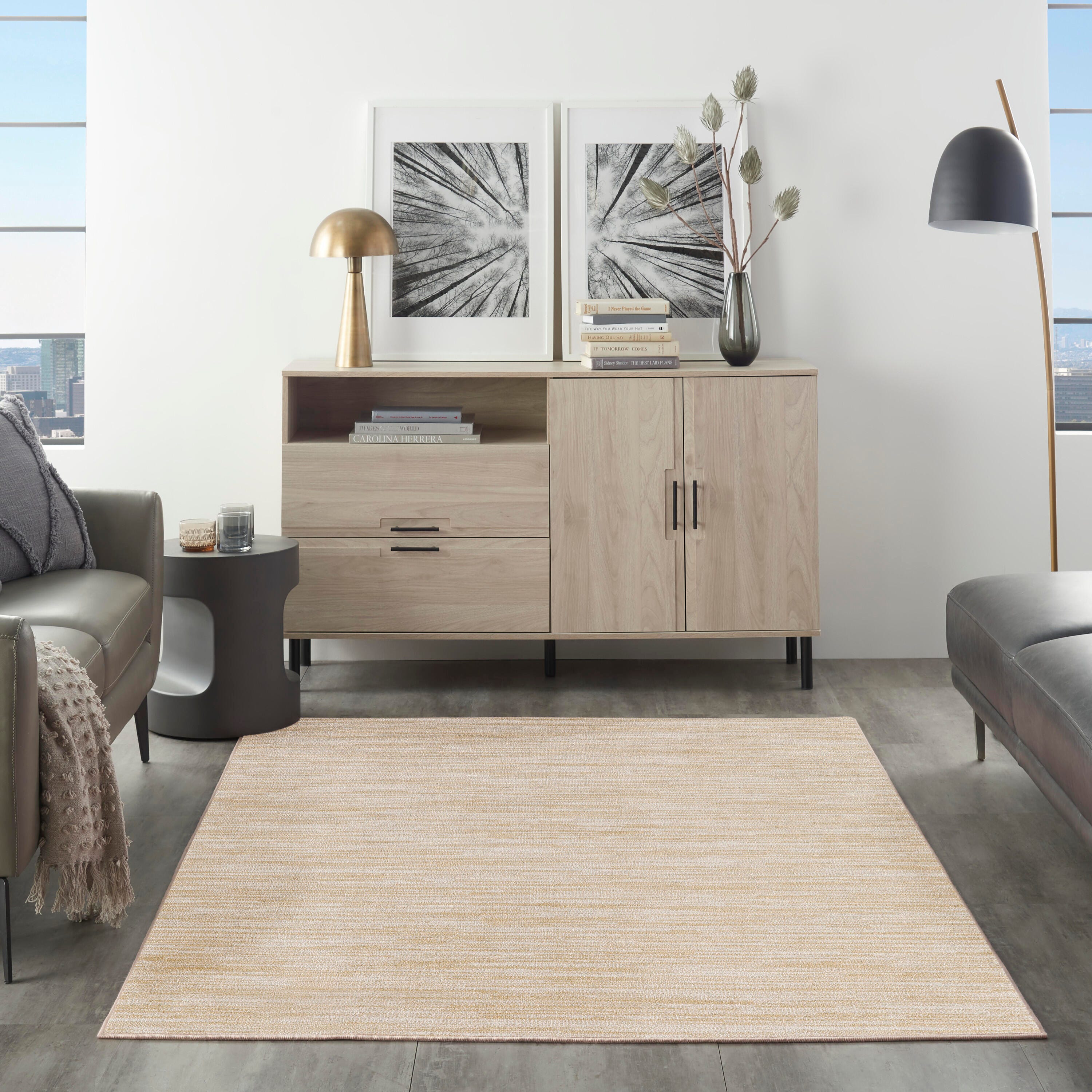Nourison Home Outdoor Essentials 5' x 7' Area Rug, Ivory/Gold, large