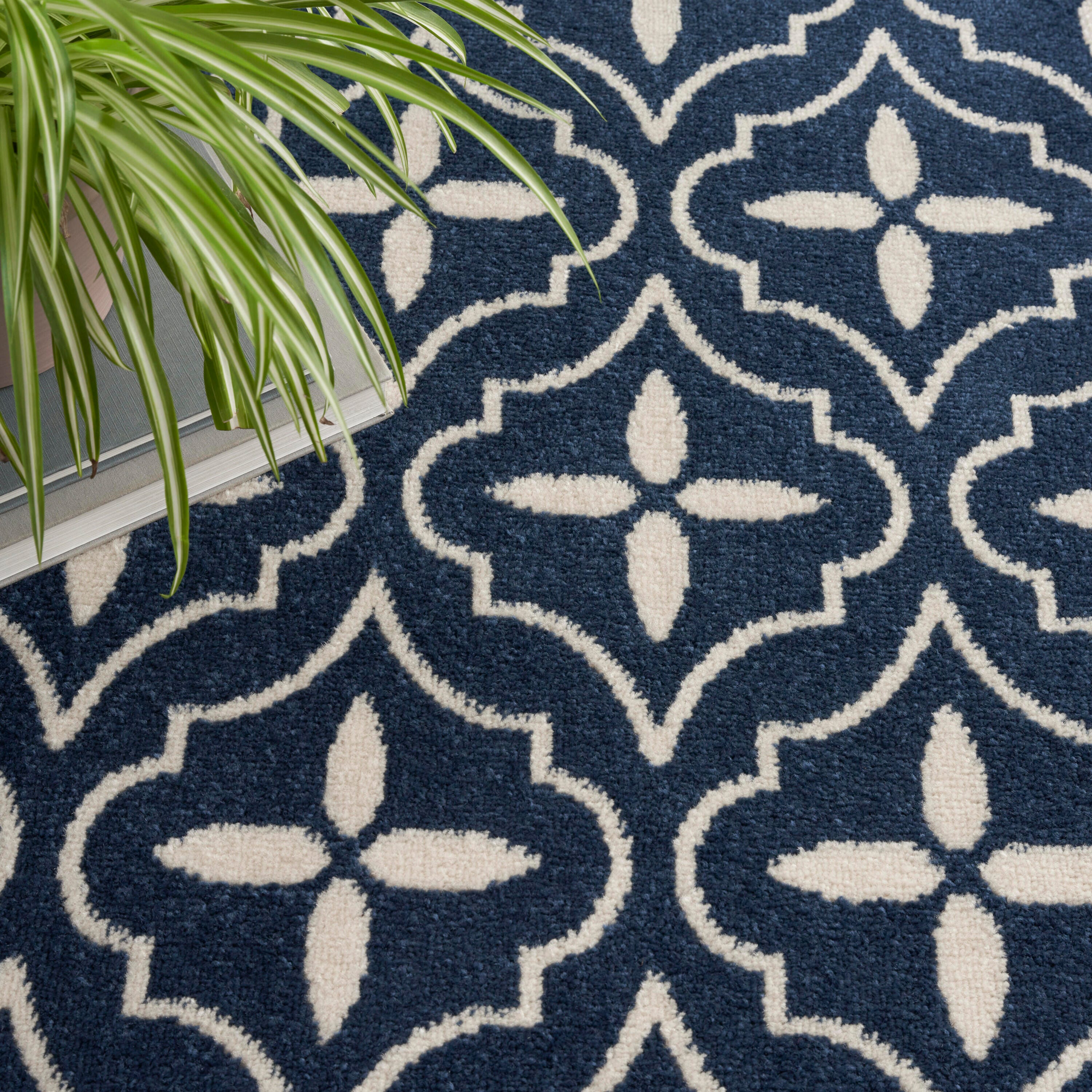 Nourison Home Outdoor Essentials 5' x 7' Area Rug, Navy/Ivory, large