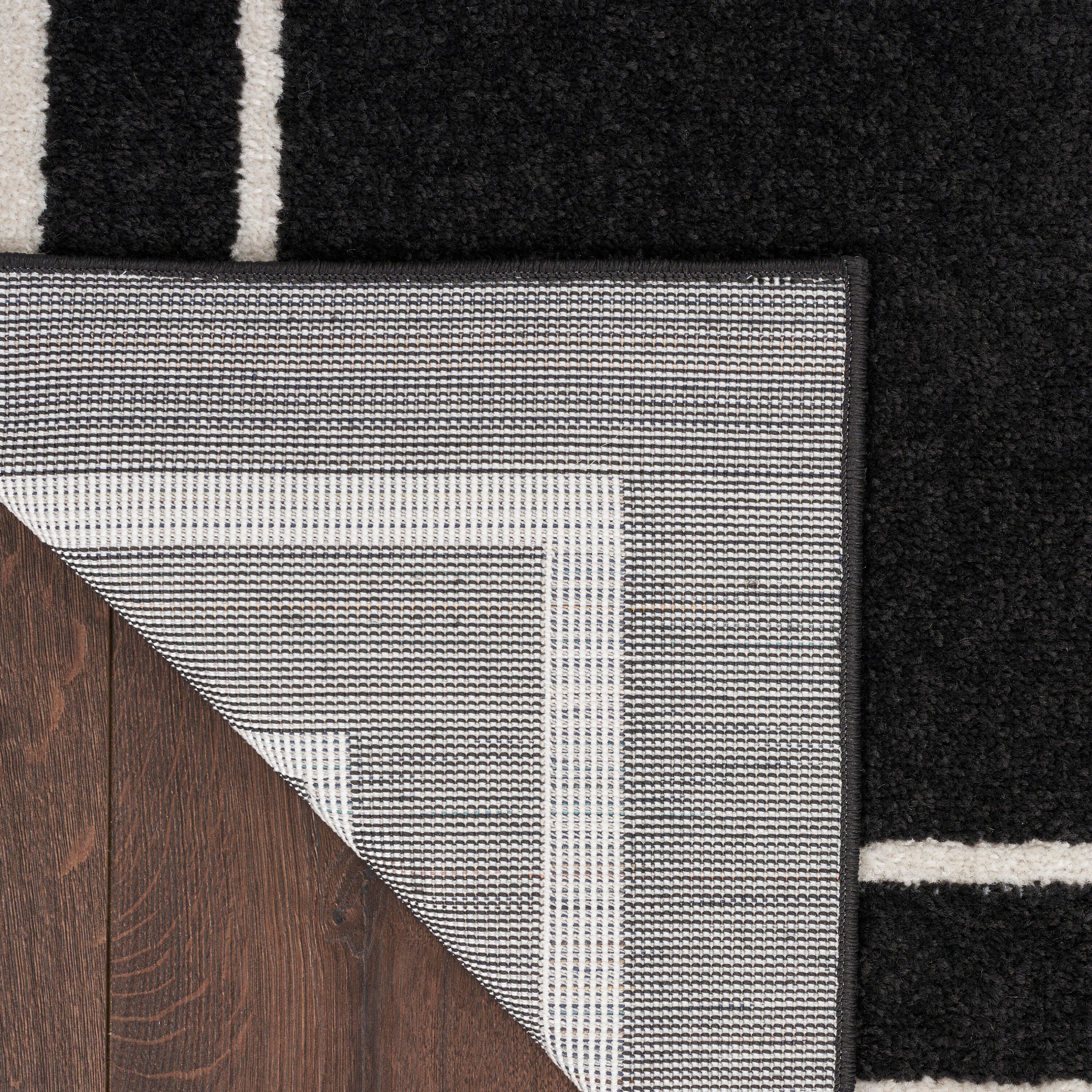 Nourison Home Outdoor Essentials 5' x Square Area Rug, Black/Ivory, large