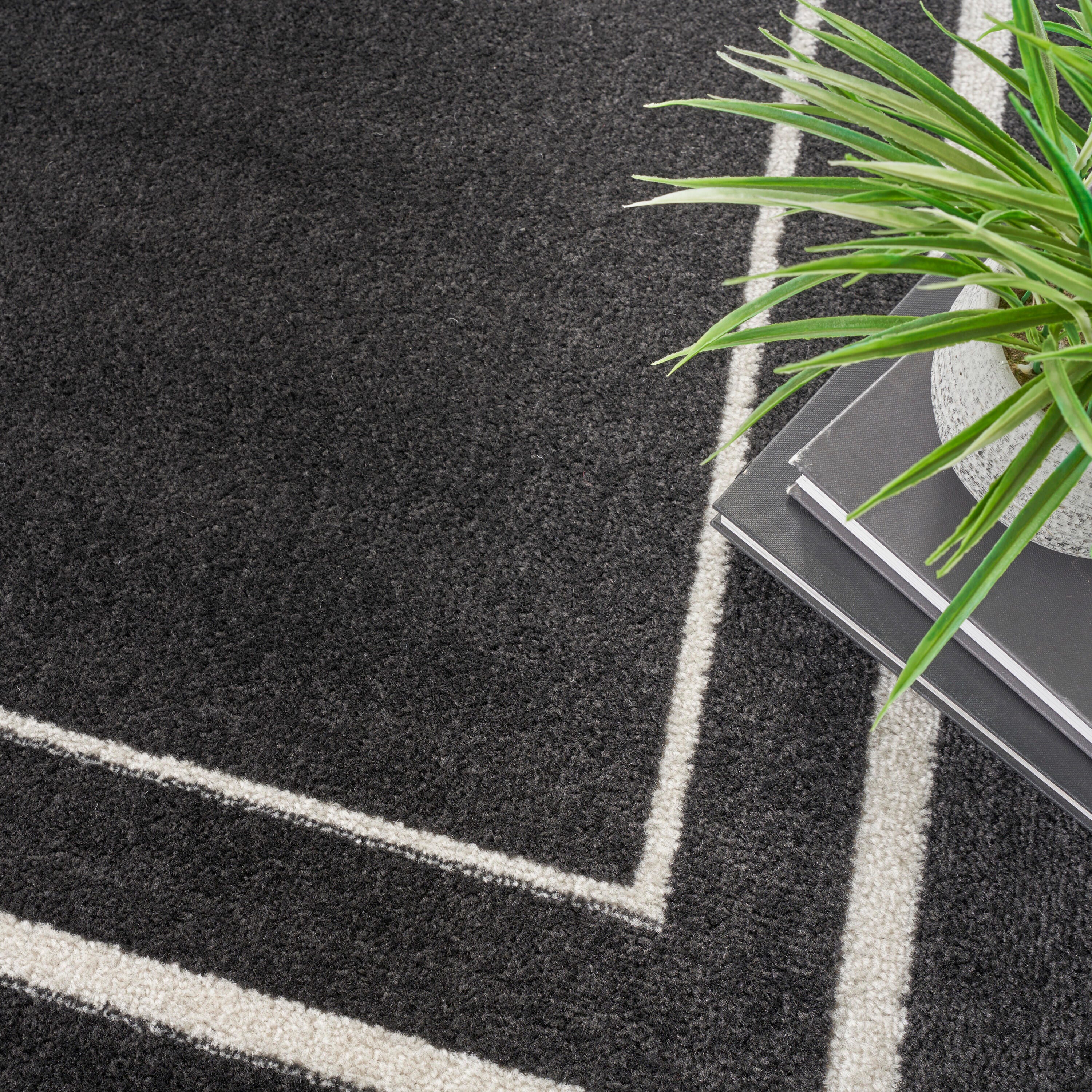 Nourison Home Outdoor Essentials 5' x Square Area Rug, Black/Ivory, large