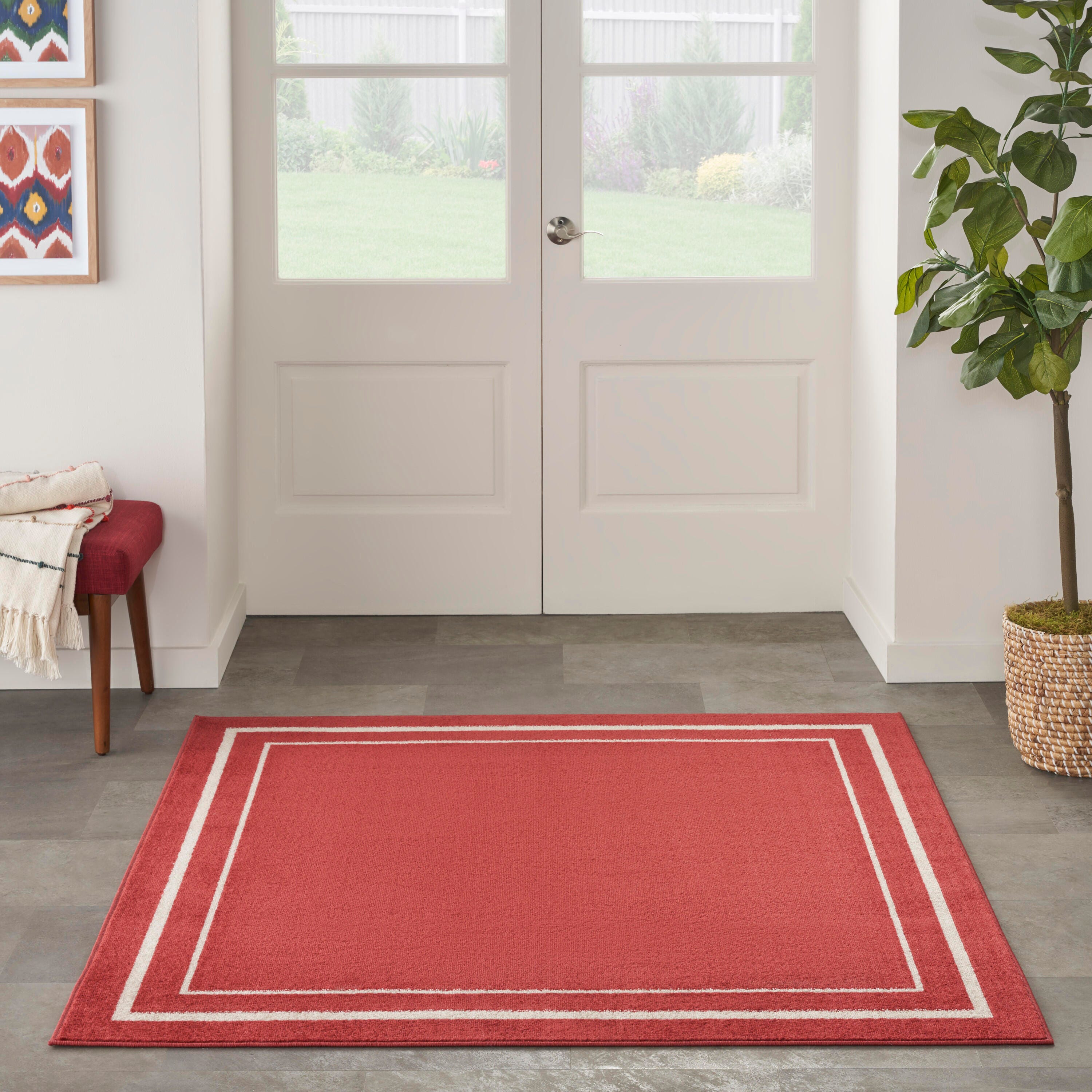 Nourison Home Outdoor Essentials 5' x Square Area Rug, Brick/Ivory, large
