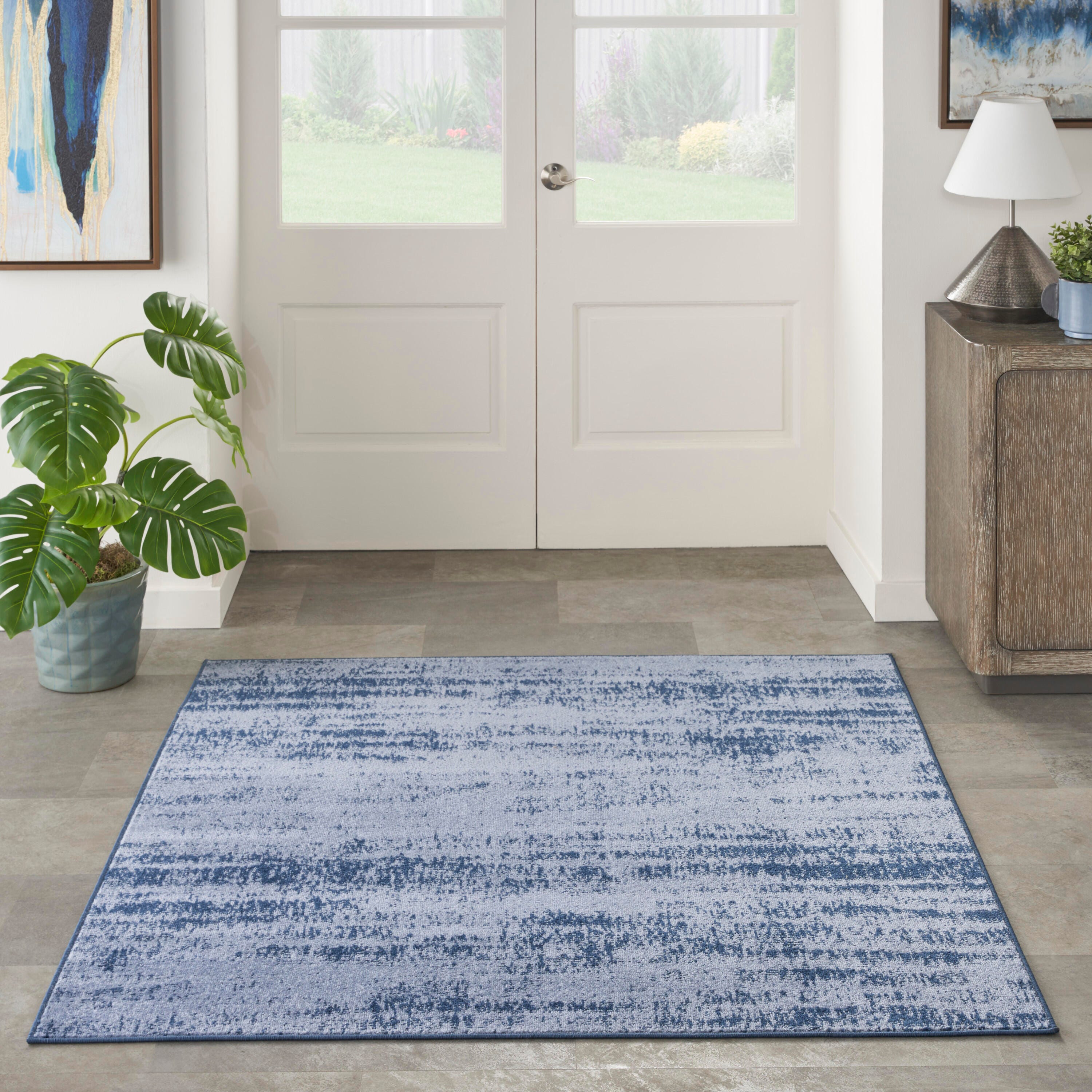 Nourison Home Outdoor Essentials 5' x Square Area Rug, Denim, large