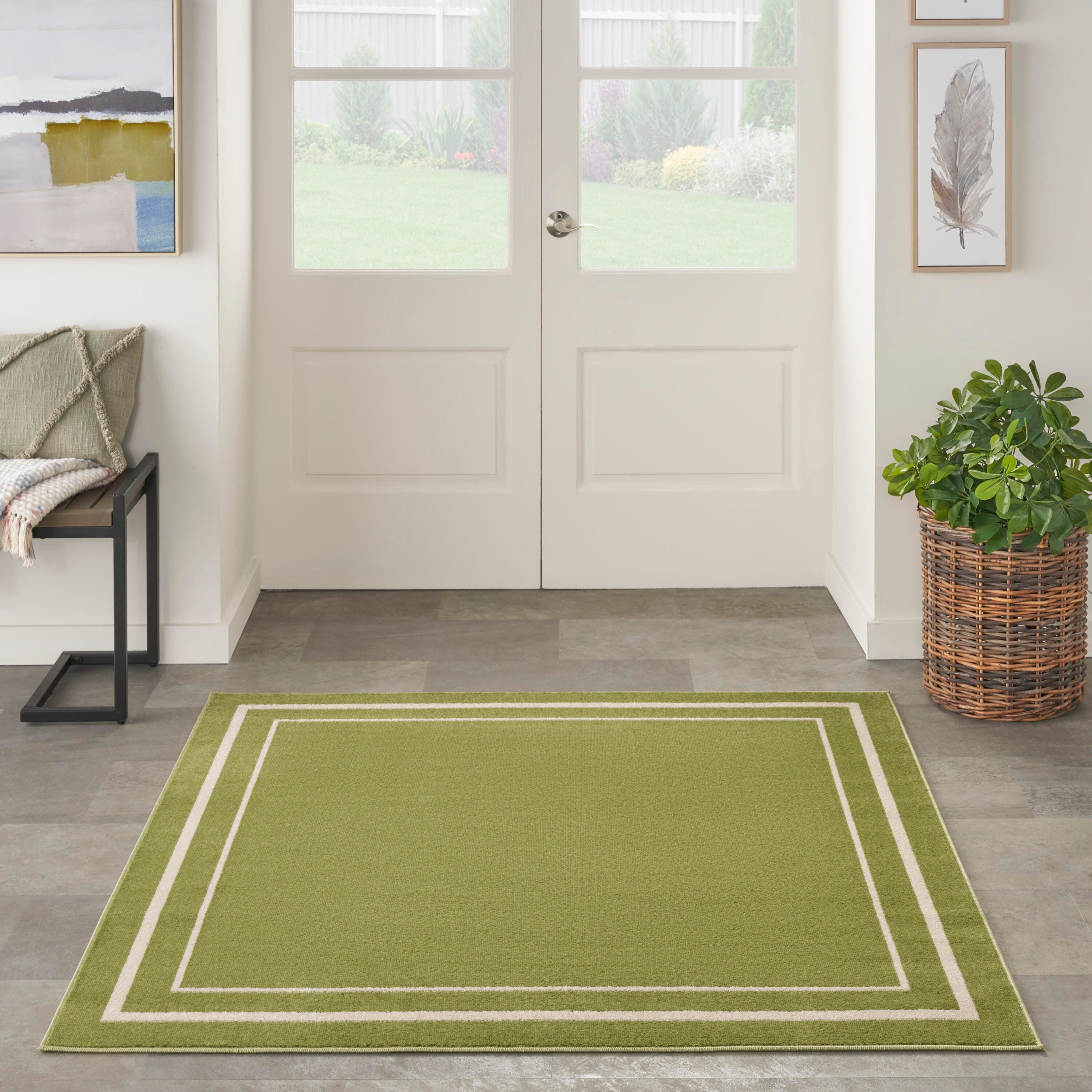 Nourison Home Outdoor Essentials 5' x Square Area Rug, Green/Ivory, large