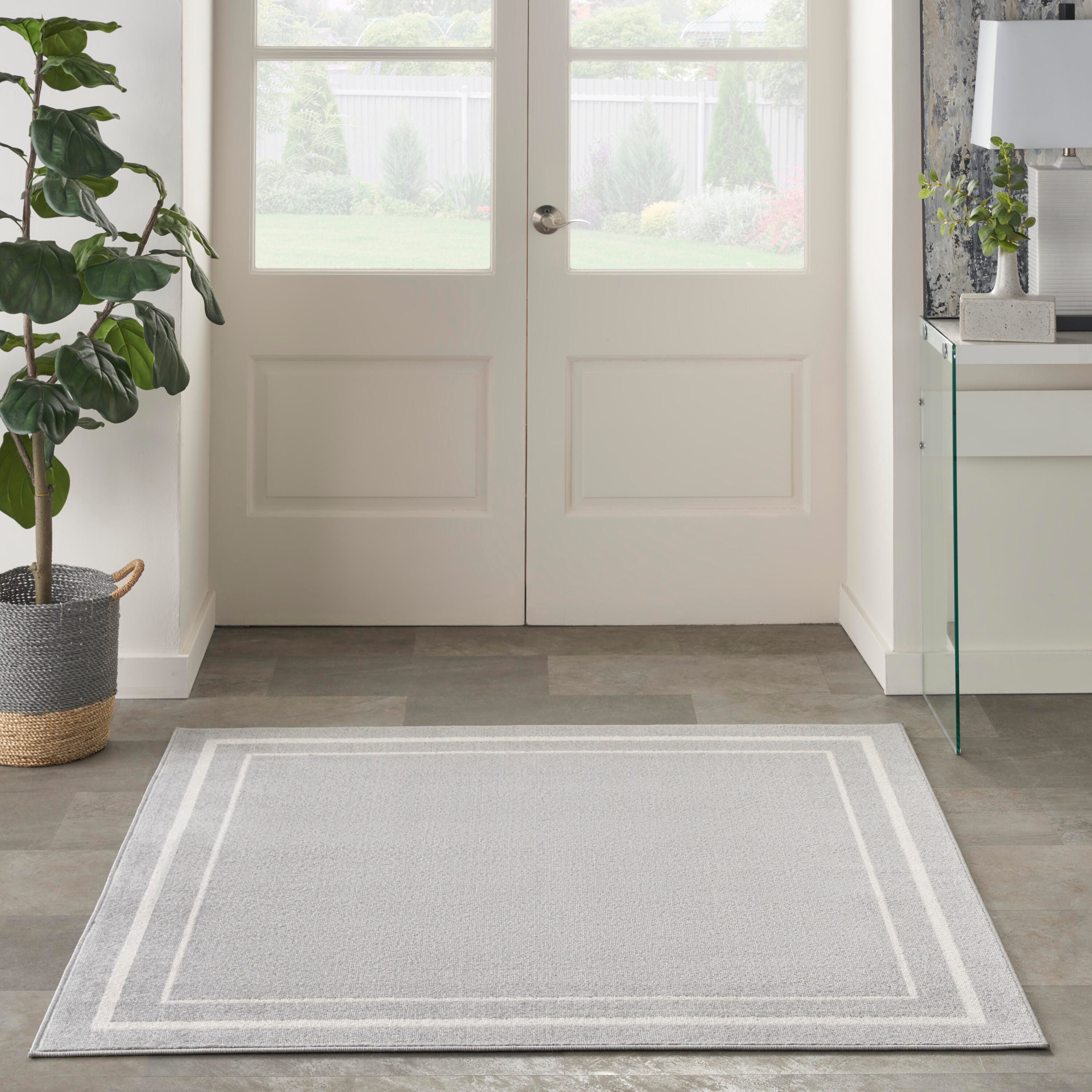 Nourison Home Outdoor Essentials 5' x Square Area Rug, Gray/Ivory, large