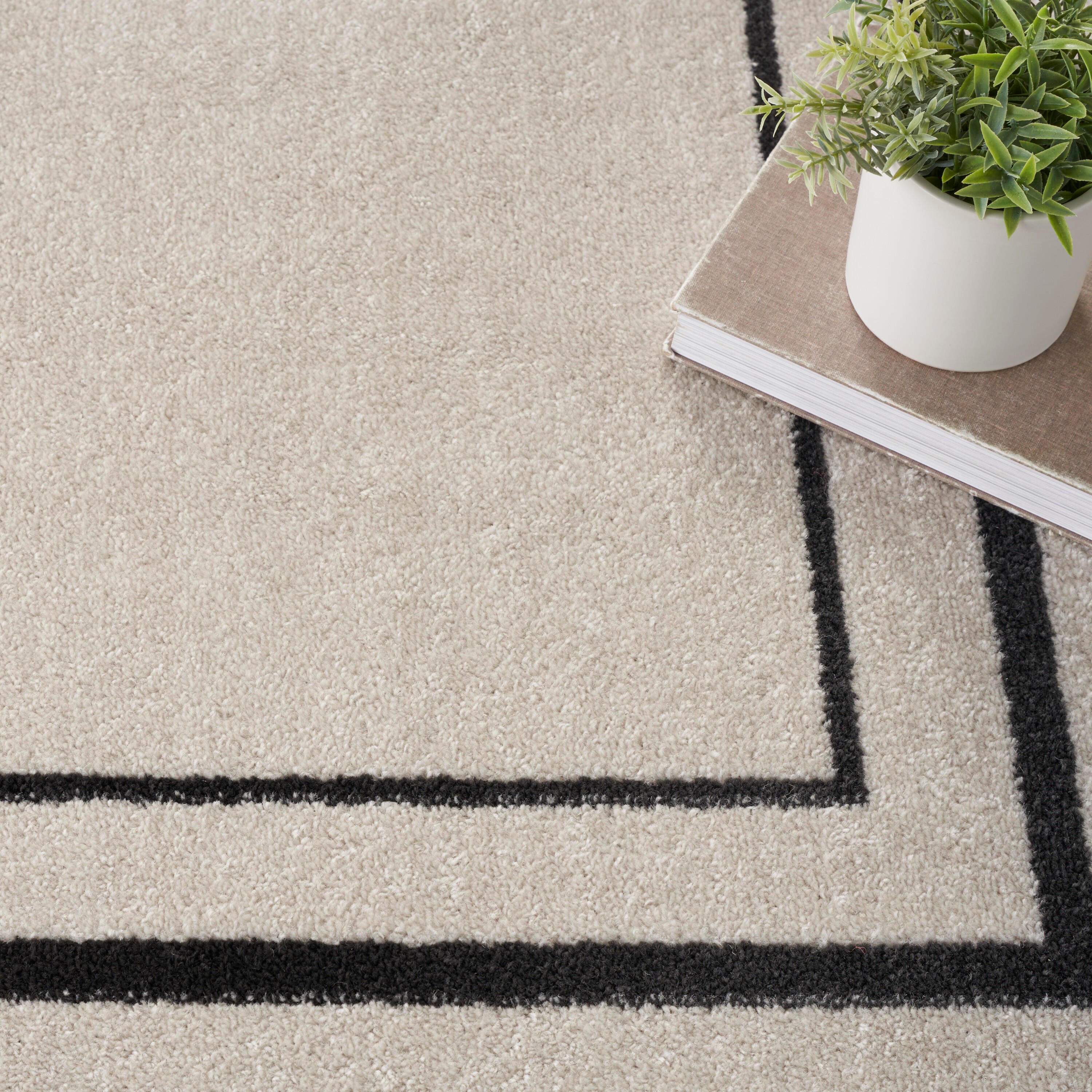 Nourison Home Outdoor Essentials 5' x Square Area Rug, Ivory/Black, large
