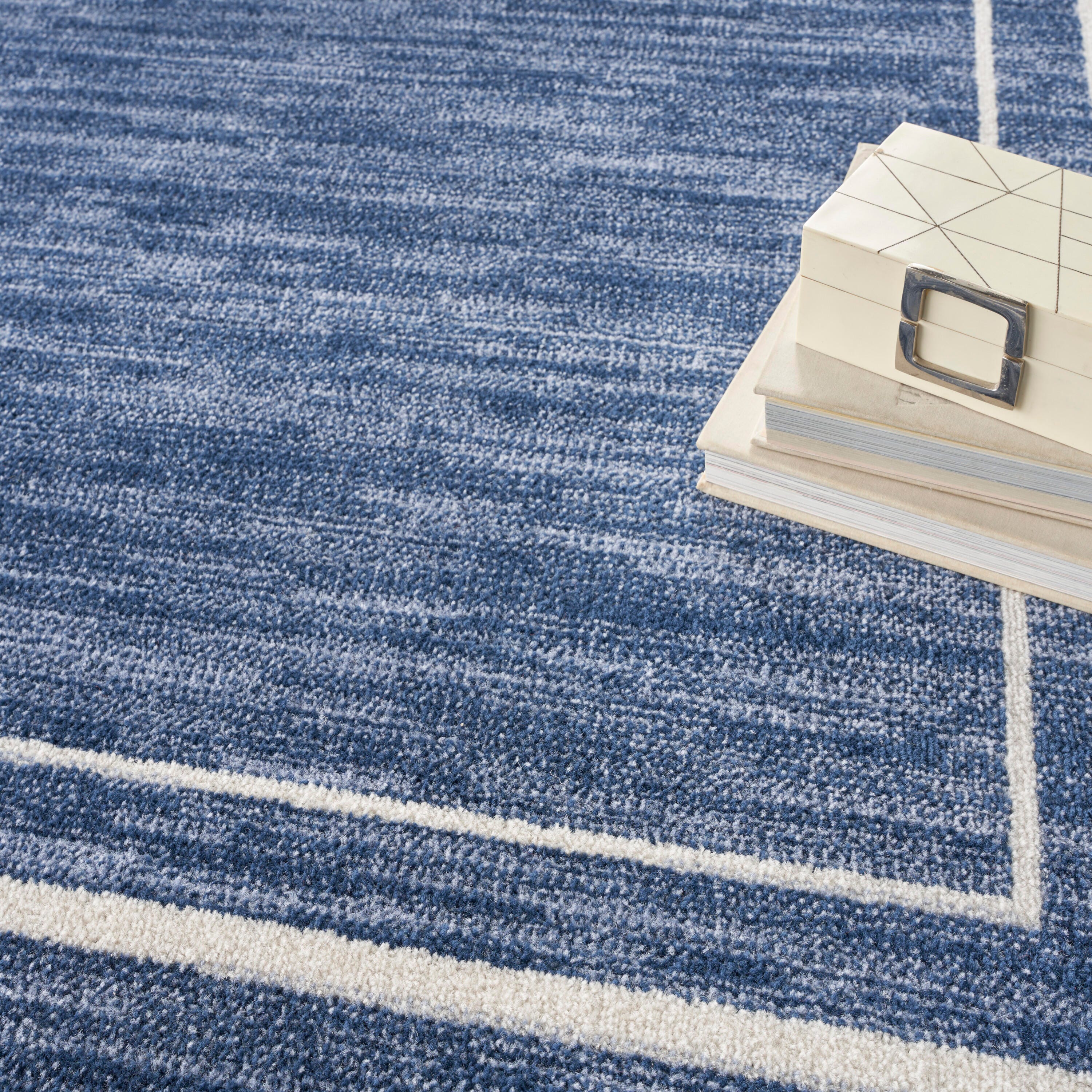 Nourison Home Outdoor Essentials 5' x Square Area Rug, Navy/Ivory, large