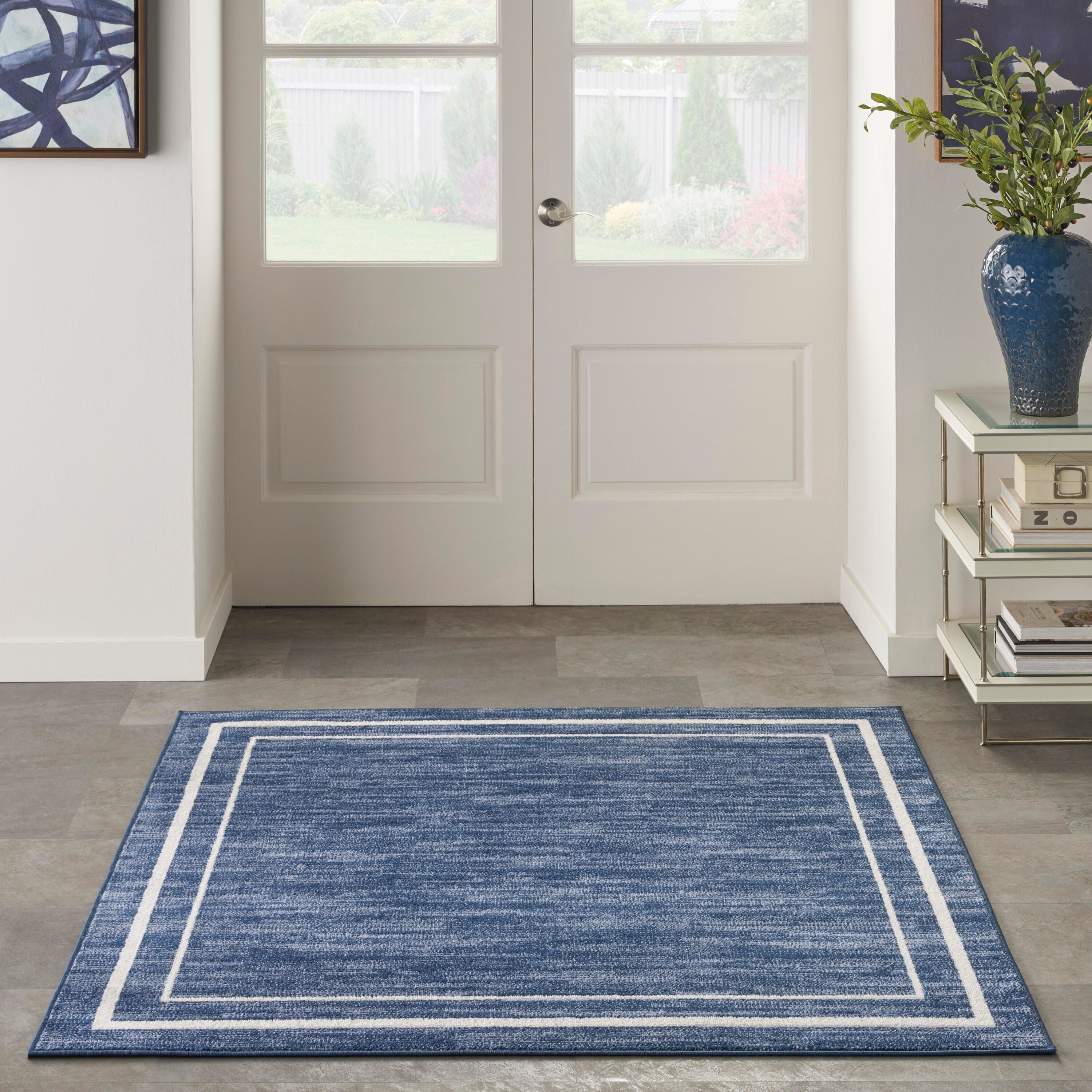 Nourison Home Outdoor Essentials 5' x Square Area Rug, Navy/Ivory, large