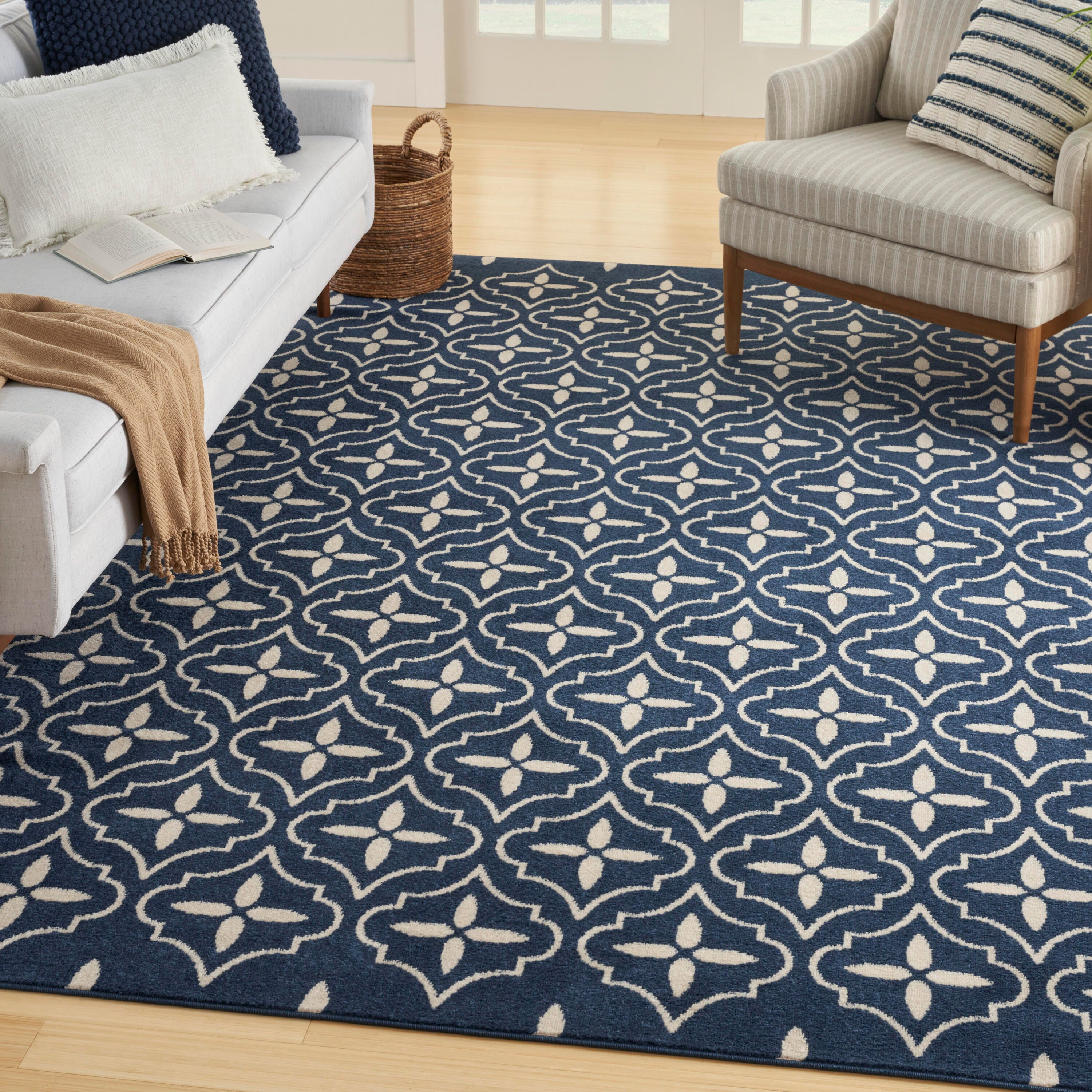 Nourison Home Outdoor Essentials 6' x 9' Area Rug, Navy/Ivory, large