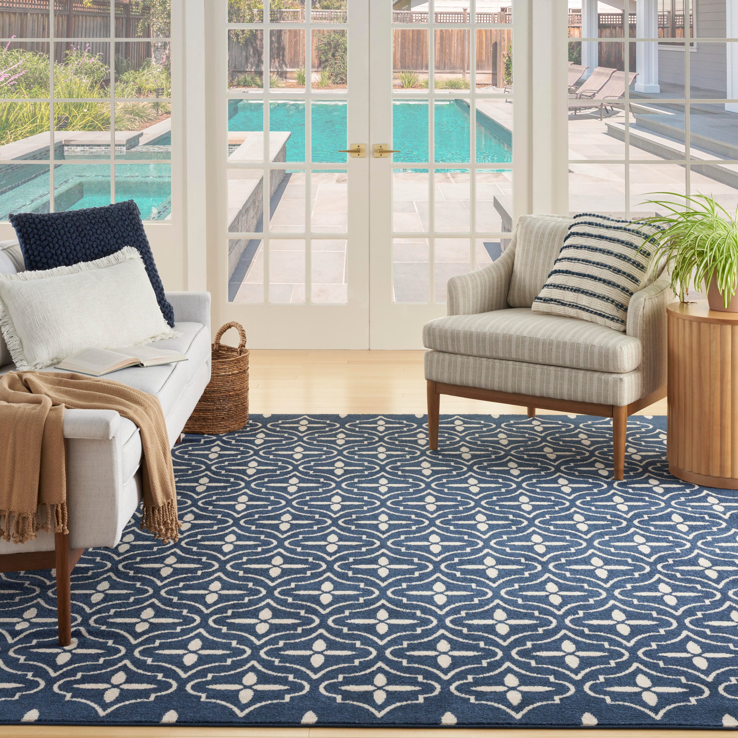 Nourison Home Outdoor Essentials 6' x 9' Area Rug, Navy/Ivory, large