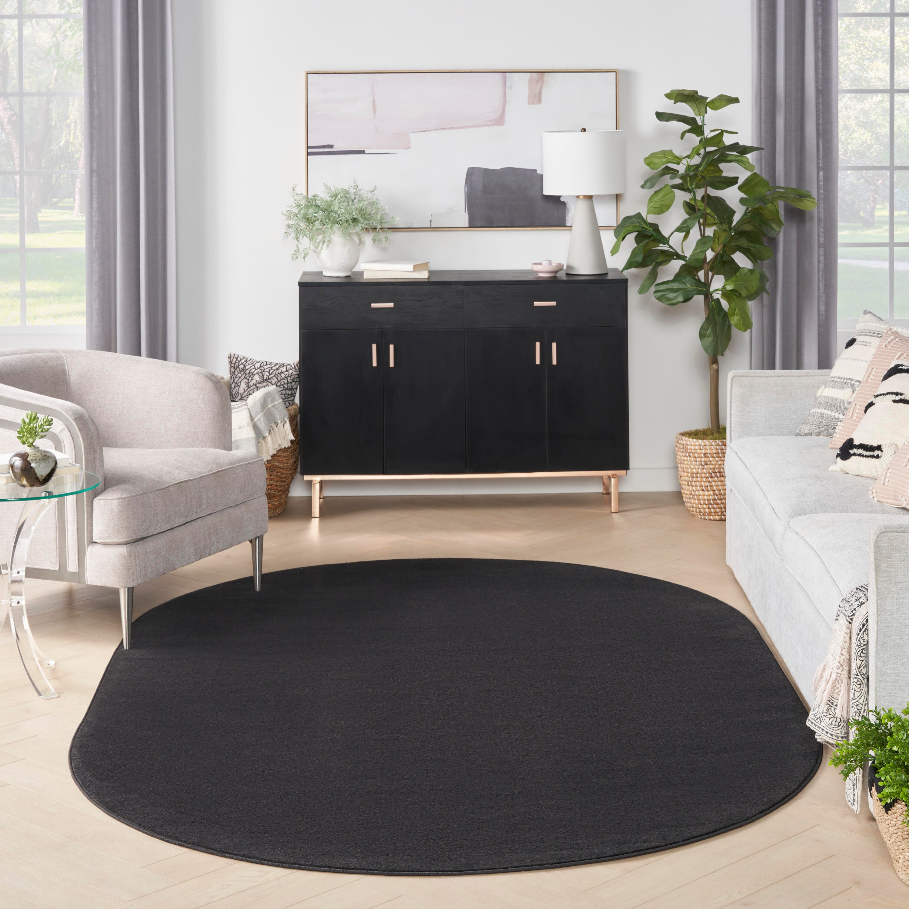 Nourison Home Outdoor Essentials 6' x 9' Area Rug, Black, large